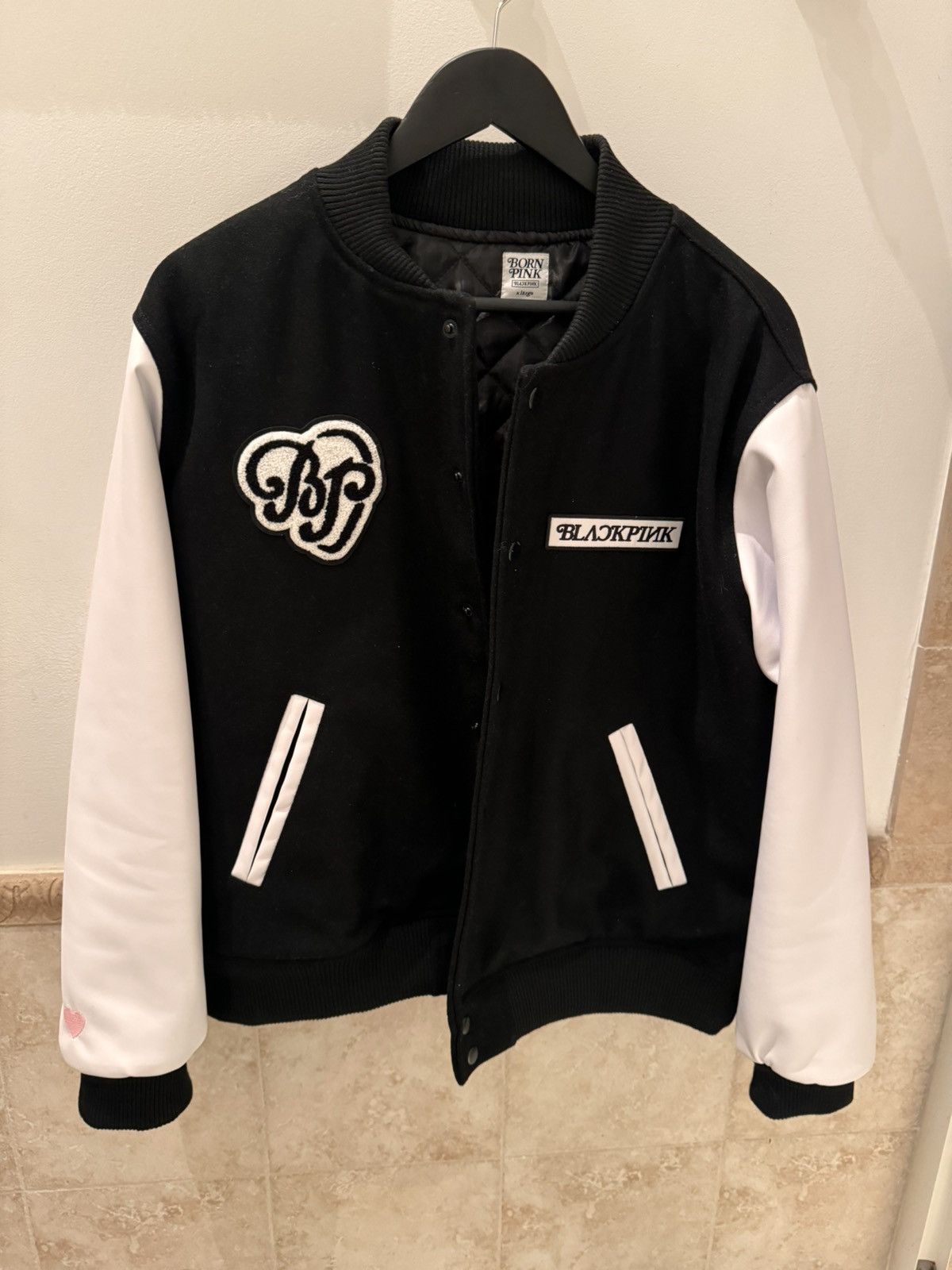 White Lined Black Baseball Jacket | Rose - Blackpink XXL