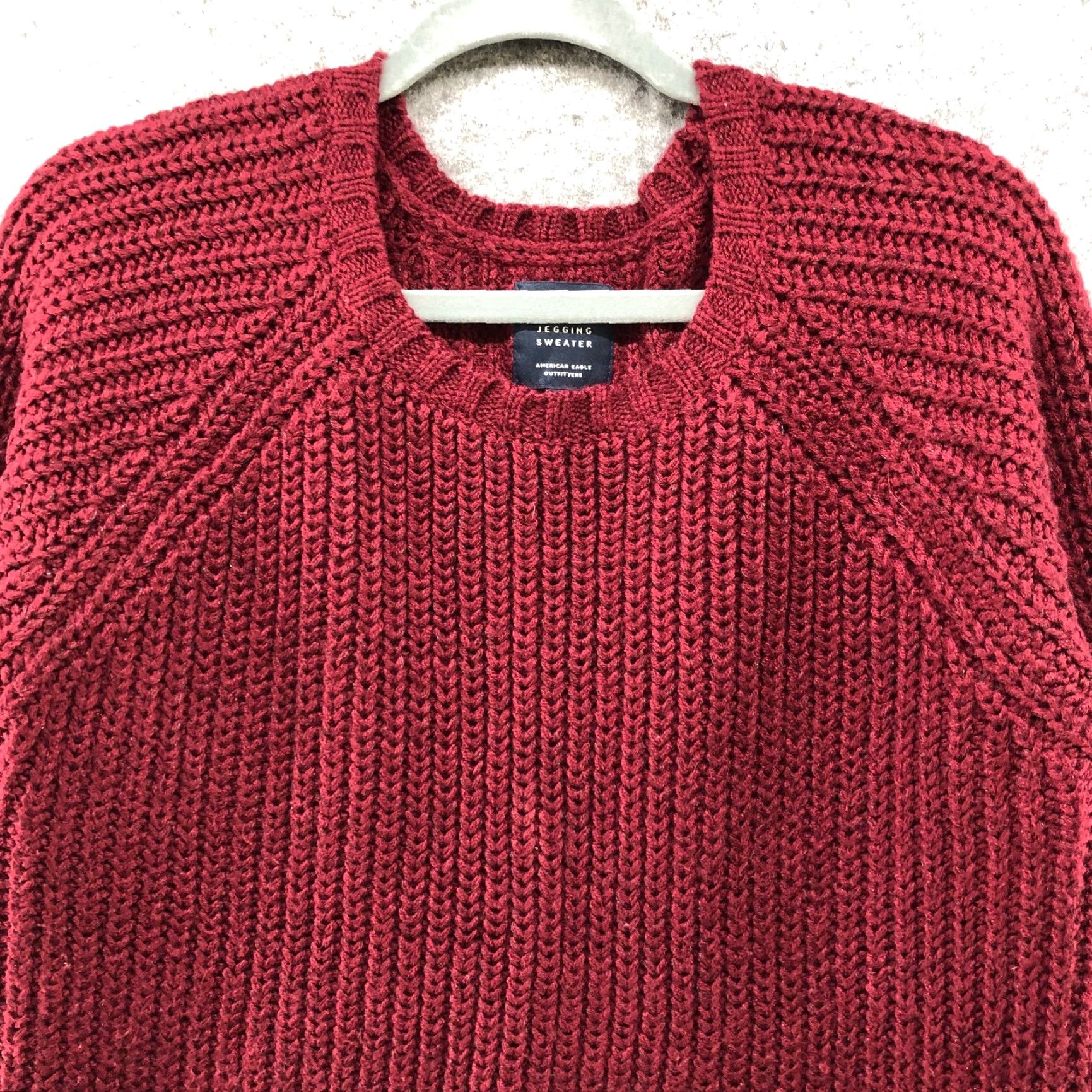 American Eagle Outfitters American Eagle Womens M Crewneck Wine Red Jegging Sweater Chunky Knit Size M / US 6-8 / IT 42-44 - 3 Thumbnail