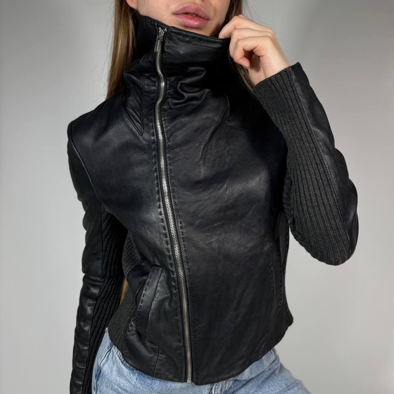 Vintage Y2K BCBGMAXAZRIA Leather Knitted Owens Style Jacket