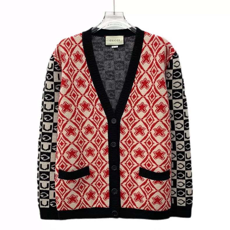 Gucci Gucci Color-blocked plaid pattern inlaid wool V-neck single Size S / US 4 / IT 40 - 1 Thumbnail