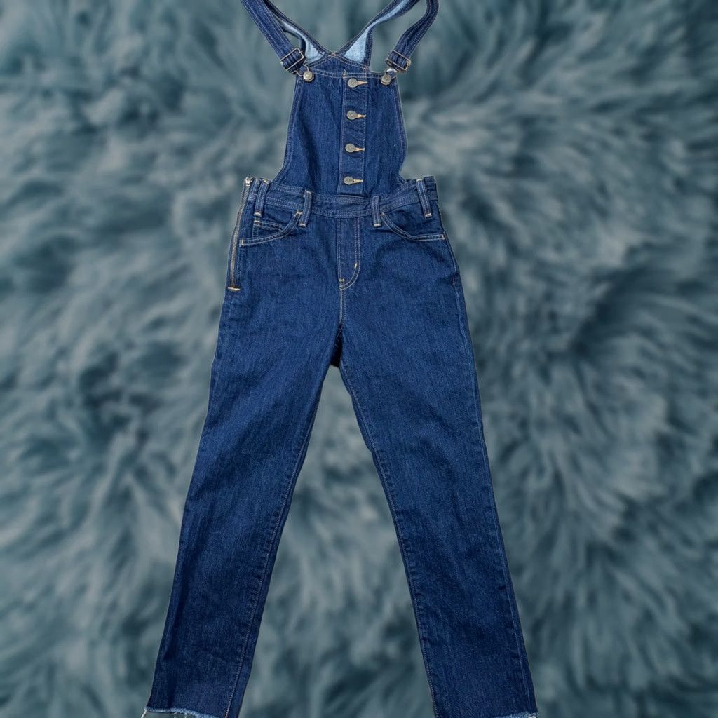 Levi's Levi'S Denim Overalls Dark Wash Side Zip Raw Hem Womens 25 EU Size Size 24" / US 00 / IT 34 - 1 Thumbnail
