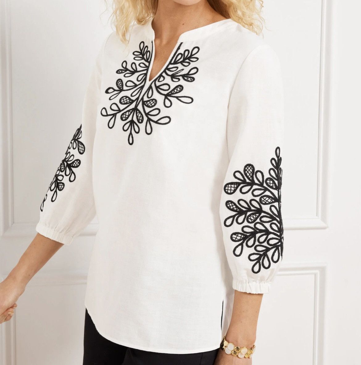 Talbots Talbots Black and White Embroidered Linen Blend Top Size 3X Size 3XL / US 20-22 - 1 Thumbnail