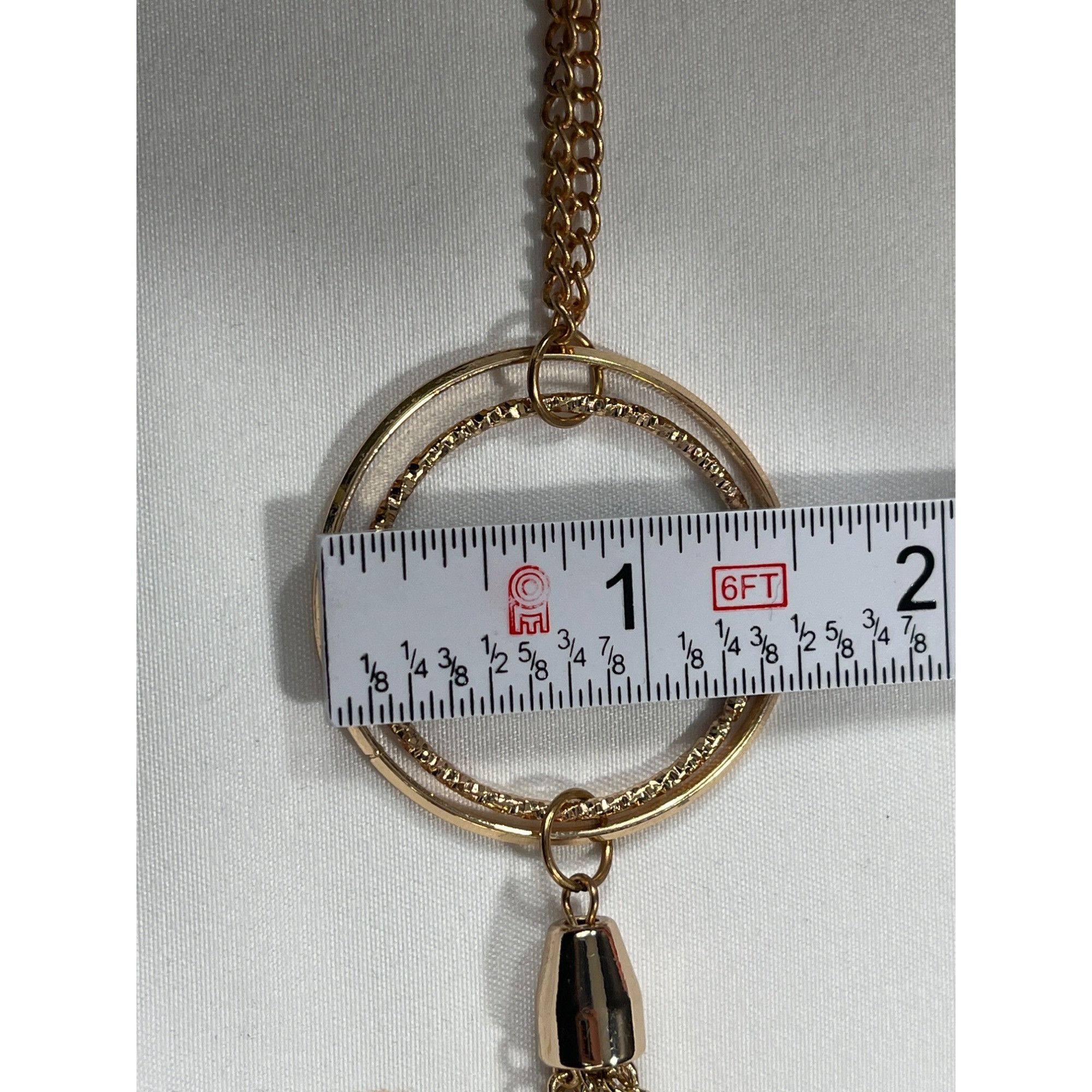 Designer Gold Tone Tassel Pendant Necklace SKU 7849 With Double Circl Size ONE SIZE - 4 Thumbnail