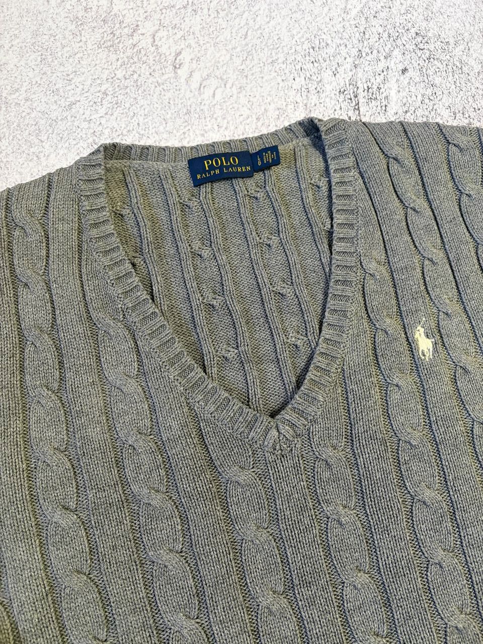 Polo Ralph Lauren Polo Ralph Lauren Braided Cable Knit V-Neck Cotton Sweater Size M / US 6-8 / IT 42-44 - 3 Thumbnail