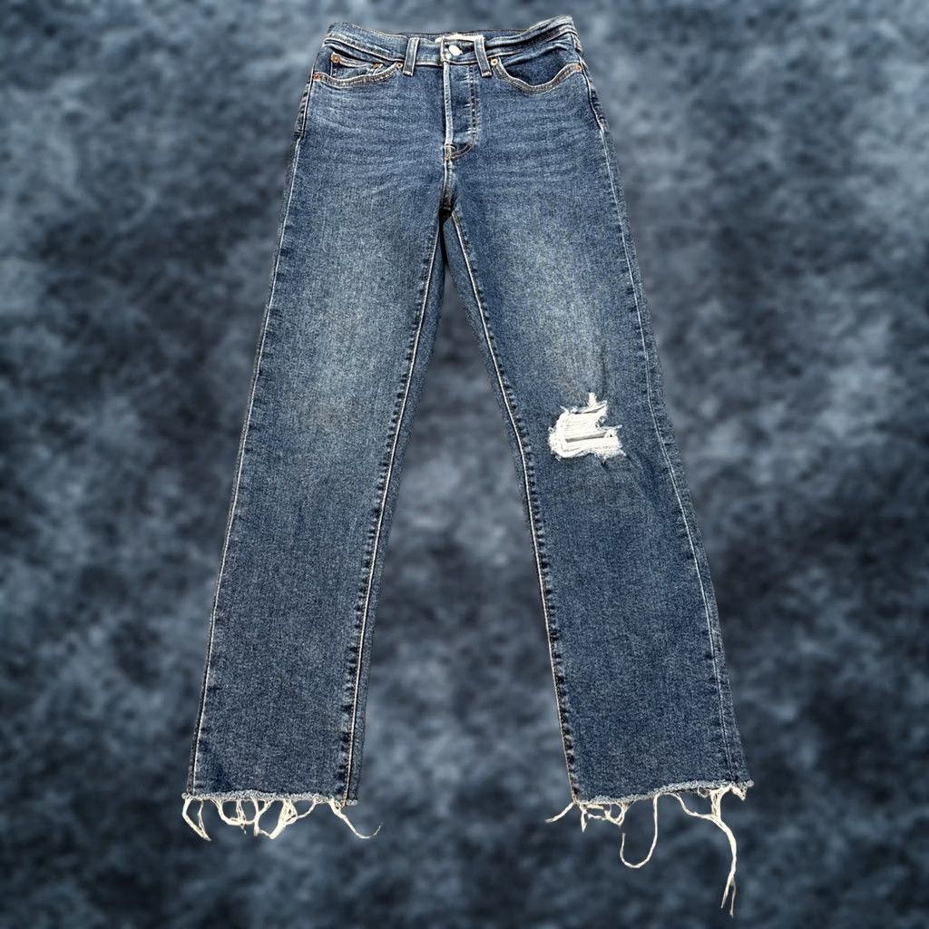 Levi's Levi'S Premium Womens 27x28 Wedgie Straight Fray Hem Classic Button Fly Blue Denim Size ONE SIZE - 1 Thumbnail
