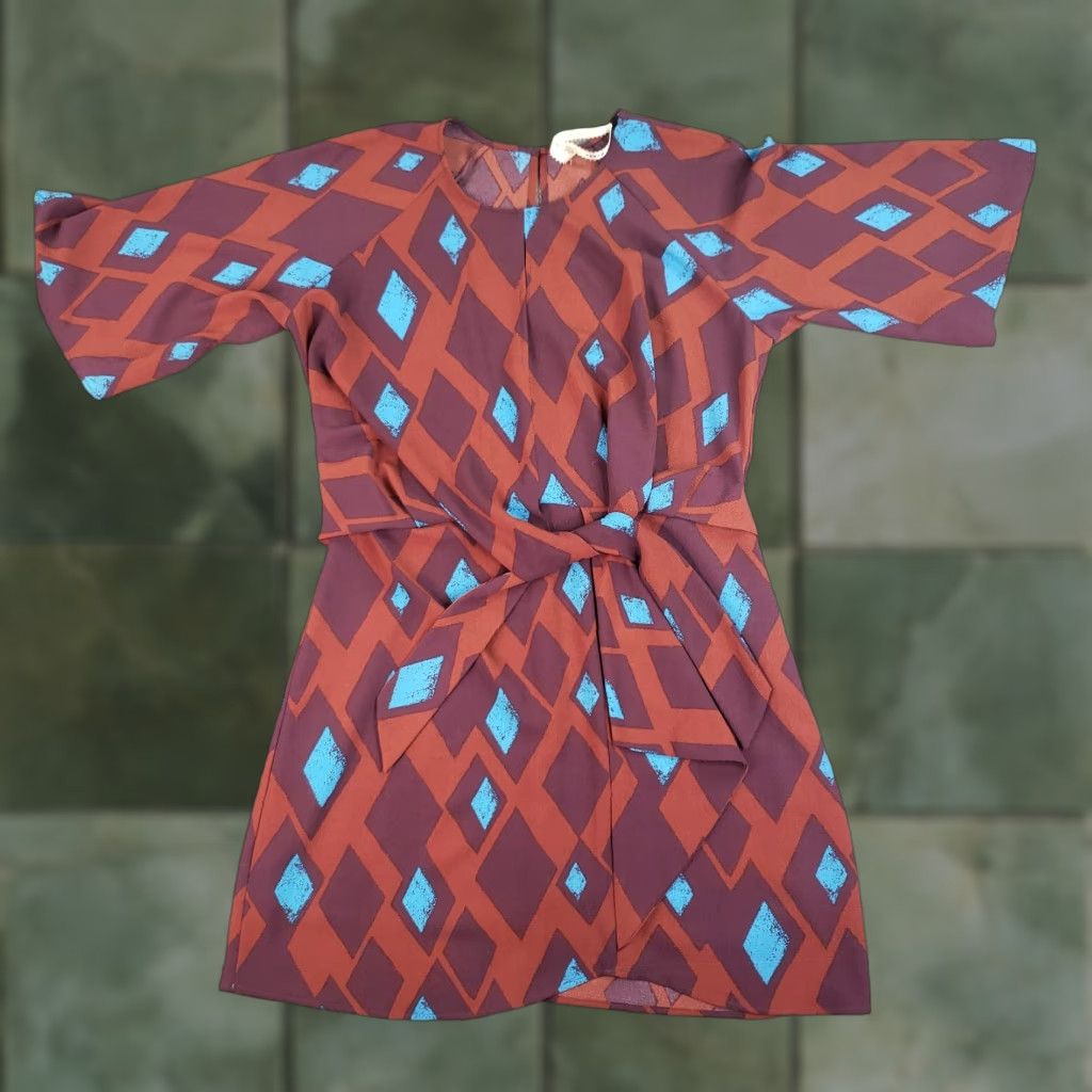 Anthropologie Uncle Frank Raglan Womens Medium Red Blue Short Sleeve Tie Front Anthropologie Shirt Size 32" / US 10 / IT 46 - 1 Thumbnail