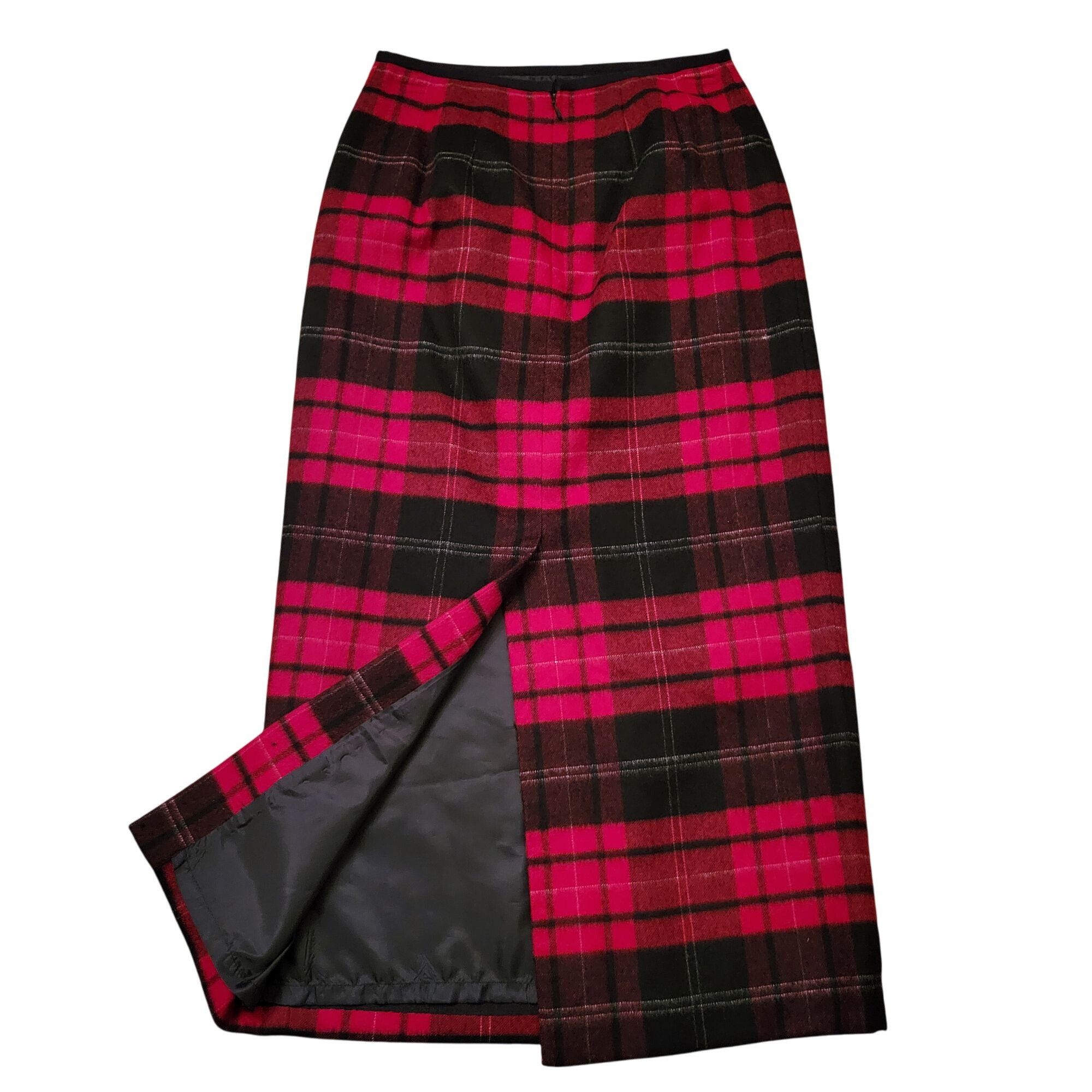 Talbots Talbots 4P Red Black Plaid Wool Maxi Skirt Lined Back Slit W Size 27" / US 4 / IT 40 - 5 Thumbnail