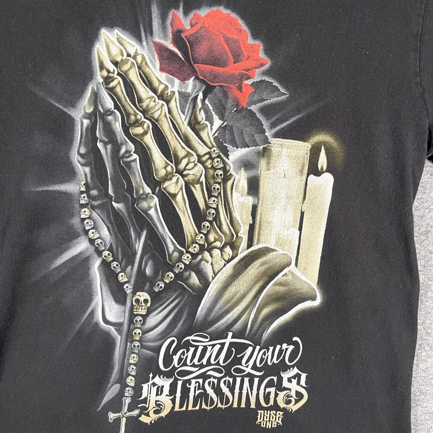 Vintage DyseOne Count Your Blessings Shirt Mens Large Black Skeleton Prayer Gothic Jesus Size US L / EU 52-54 / 3 - 3 Thumbnail