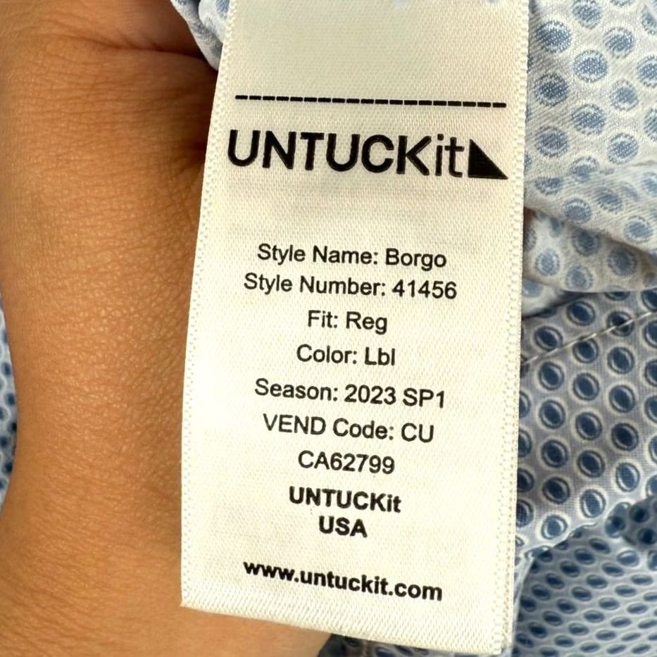 UNTUCKit UNTUCKit Blue Patterned Button Down Short Sleeve Collared Shirt XL Men Shirt Size US XL / EU 56 / 4 - 4 Thumbnail