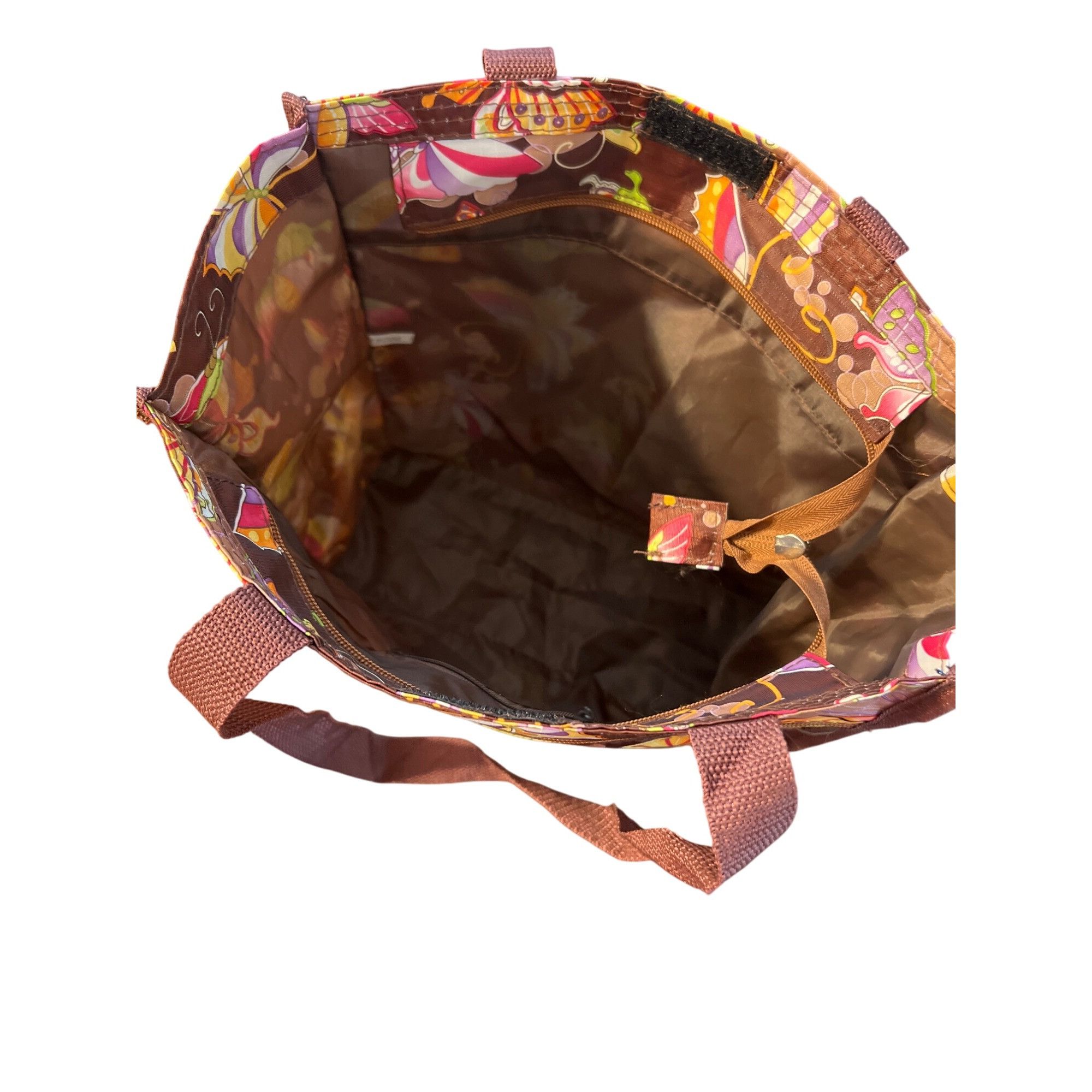 Other Butterfly Print Brown Tote Bag Zip Top Easy Wipe Clean Lunch Size ONE SIZE - 7 Thumbnail