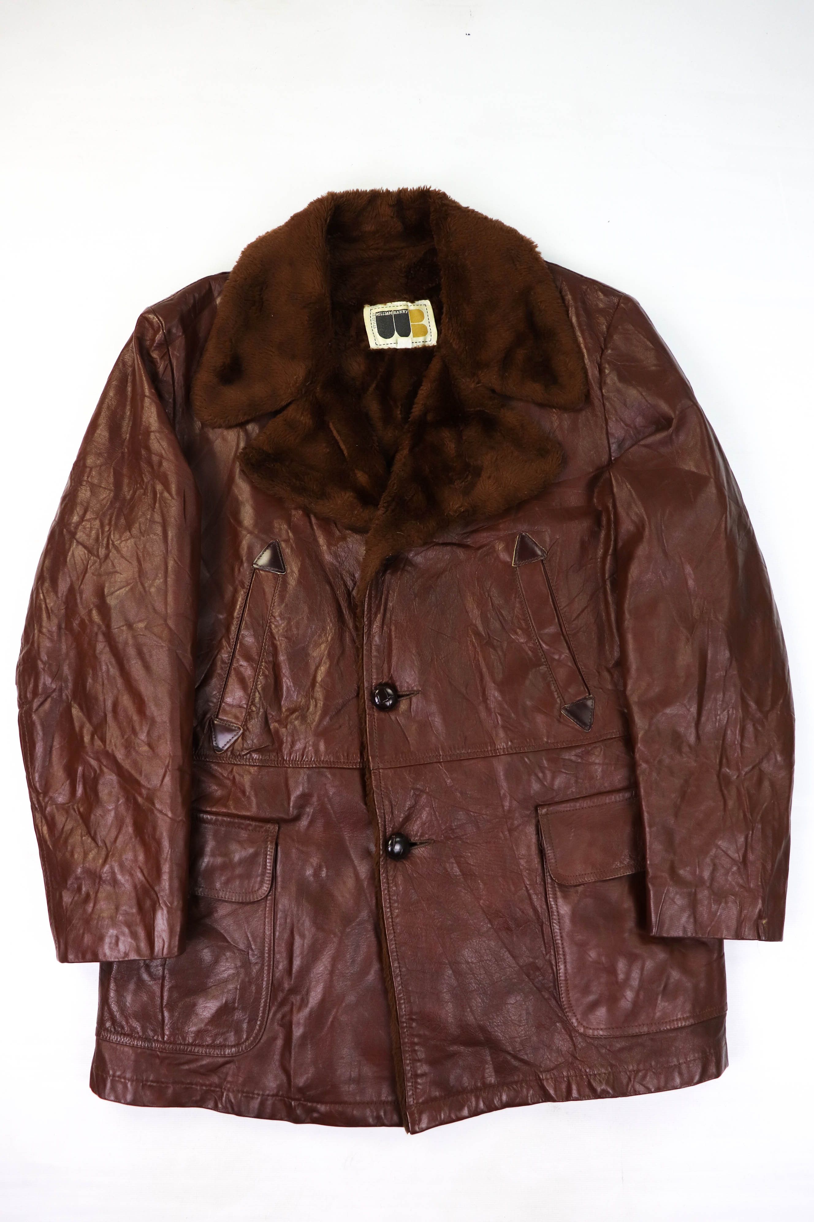 Vintage Vintage William Barry Choco Brown Leather Acrylic Pile Coat Size US L / EU 52-54 / 3 - 1 Thumbnail