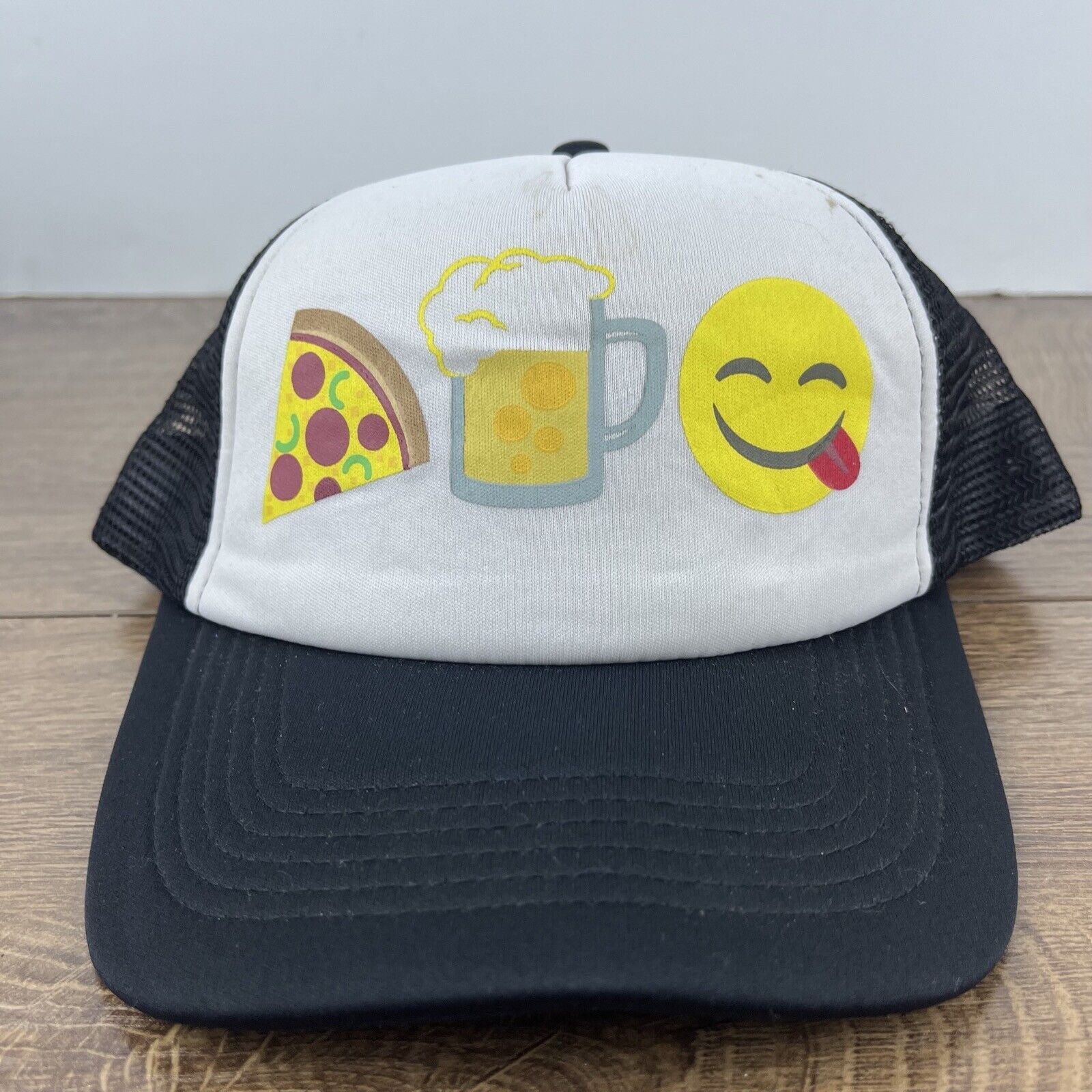 Other Pizza Beer Smile Emoji Hat White Cap Hat Adjustable Hat Whit Size ONE SIZE - 4 Thumbnail