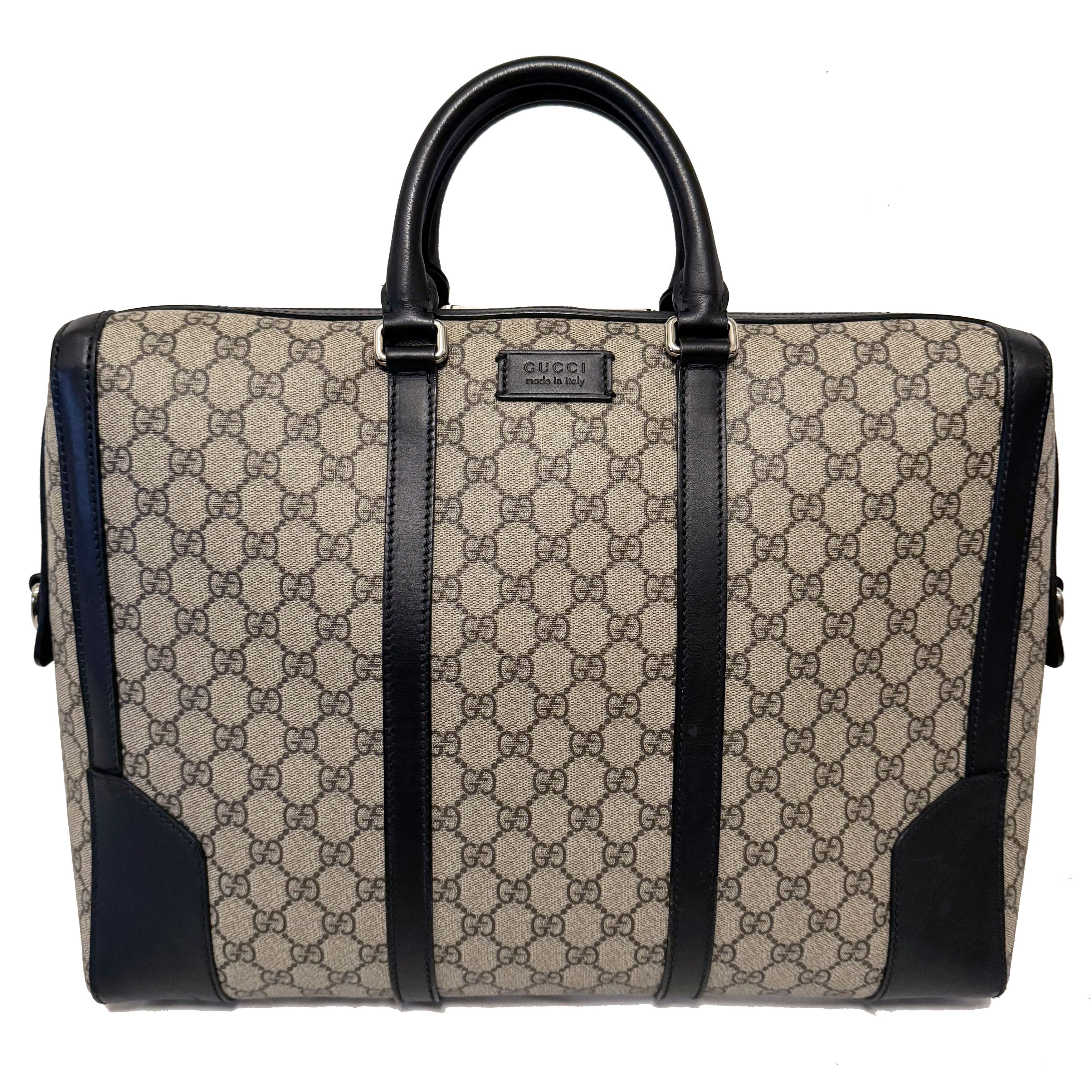 image of $1980 Gucci GG Supreme Canvas / Leather Slim Briefcase in Brown/Beige/Black, Men's