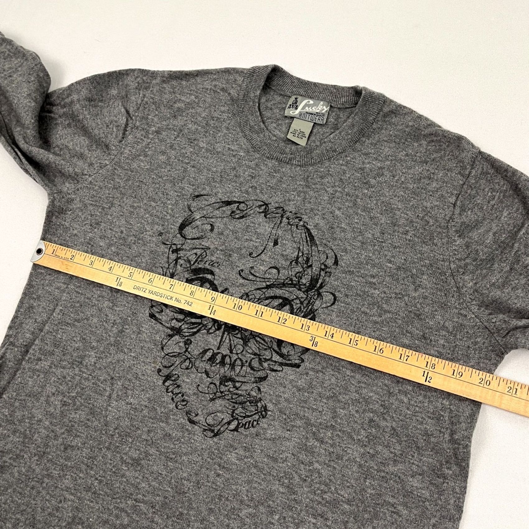 Lucky Brand VINTAGE Lucky Brand Y2K Knitwear Sweater Unisex Adults M Gray Wool Skull Print Crew Neck Pullover Knit Size US M / EU 48-50 / 2 - 5 Thumbnail