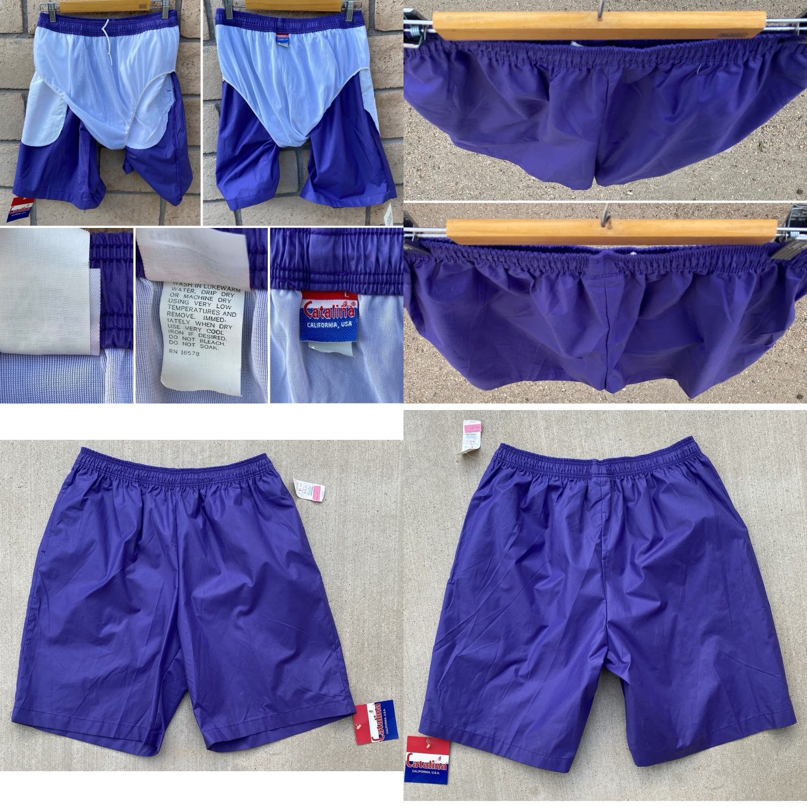 Catalina VINTAGE Catalina Purple Swim Shorts L Mens NOS 80s 90s Blue-Violet Lined Cotton Nylon Polyester Blended Fabric Swim Bottom Set Size US 33 - 9 Thumbnail