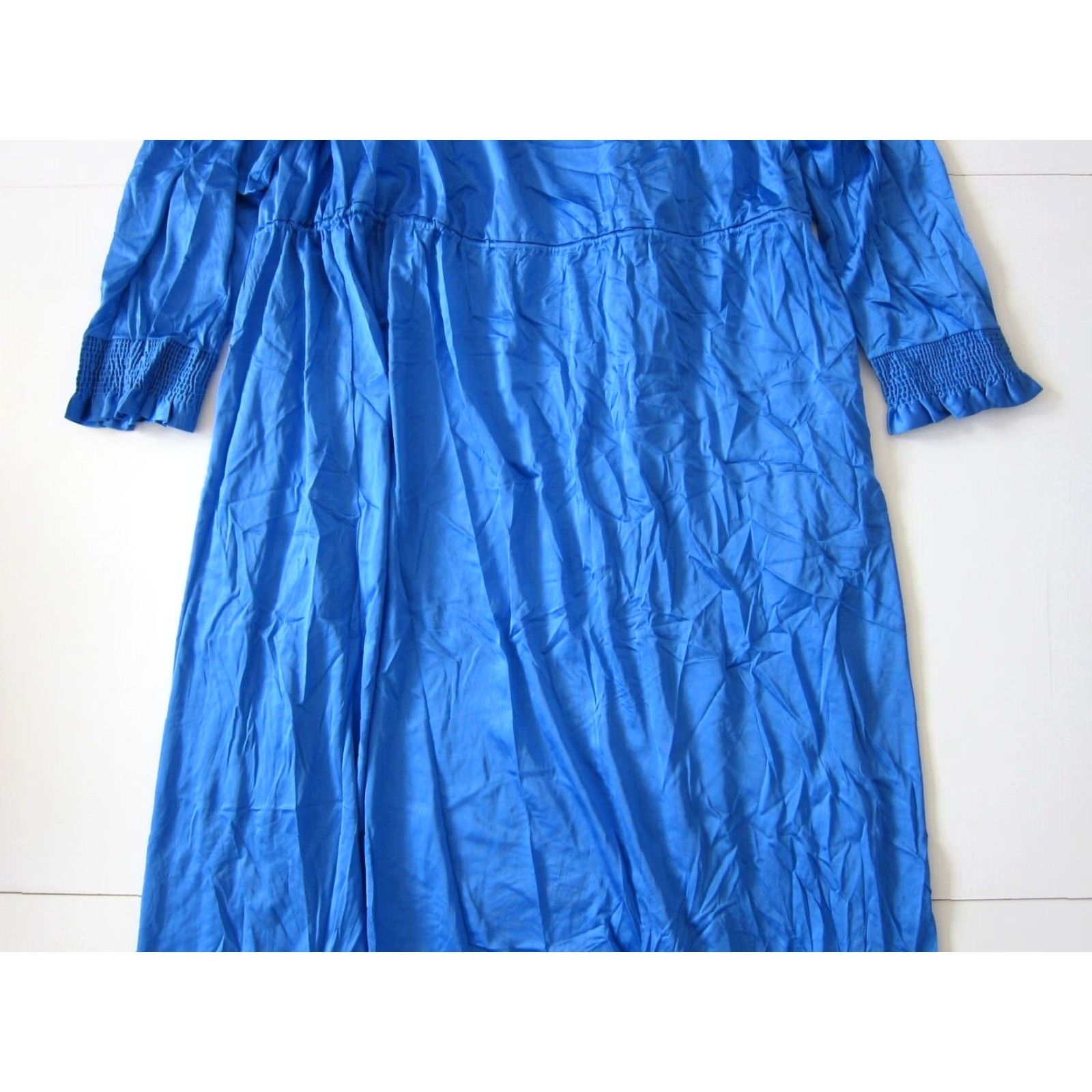 JCPenney VINTAGE JCPenney Nightgown Robe Blue Satin Ruffle Long Maxi 46" Shoulder to Bottom Lingerie Medium Women Size ONE SIZE - 7 Thumbnail