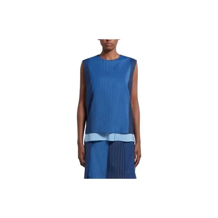 Marni oc11z0525 Pinstripe Wool Sleeveless Top in Blue Size S / US 4 / IT 40 - 2 Thumbnail