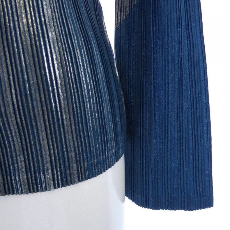 Issey Miyake Issey Miyake size:3 Blue silver-pleated long-sleeved top Size S / US 4 / IT 40 - 4 Thumbnail