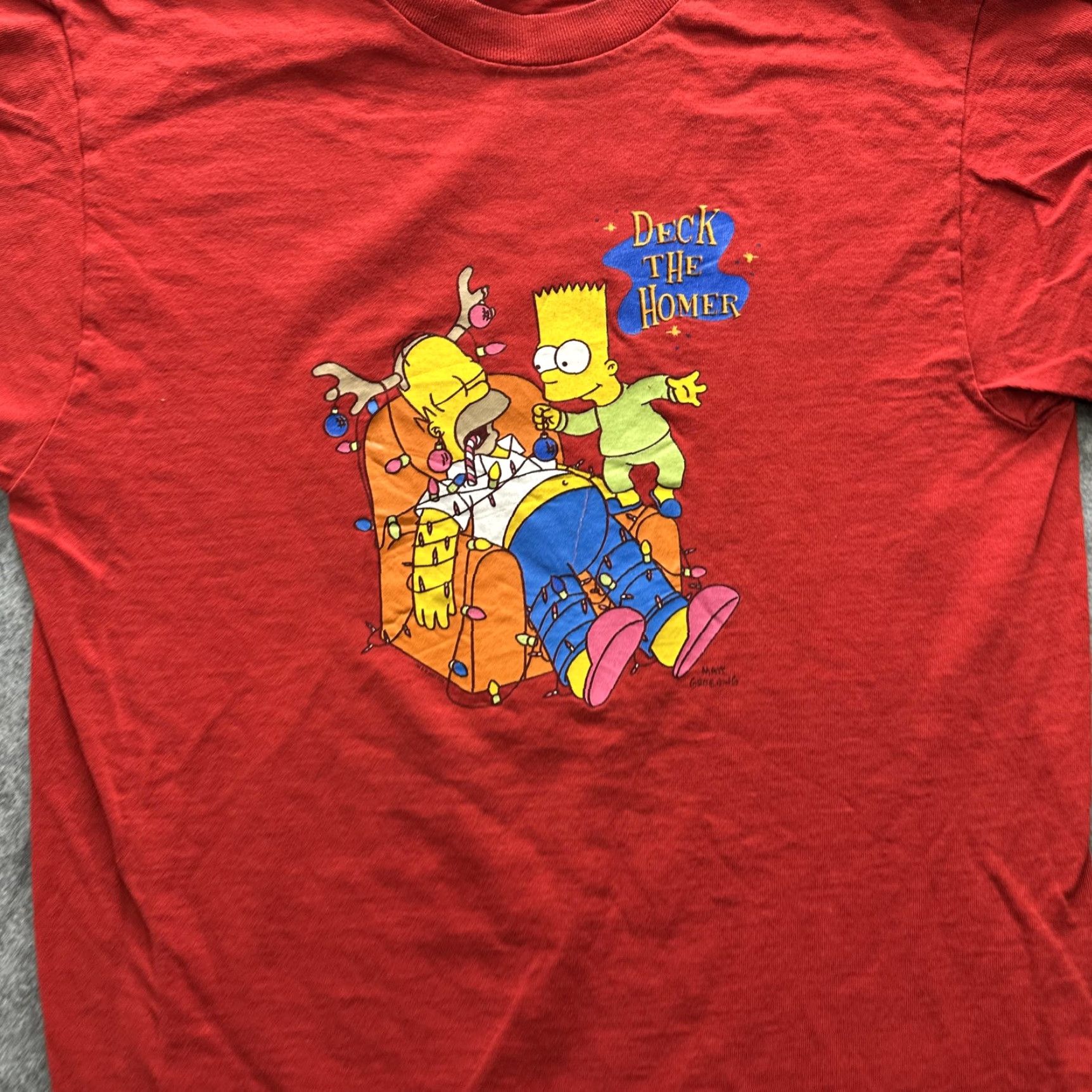 Fruit Of The Loom VINTAGE Simpsons Deck The Homer Shirt Mens Medium Red Christmas Cartoon 90s Size US M / EU 48-50 / 2 - 4 Thumbnail