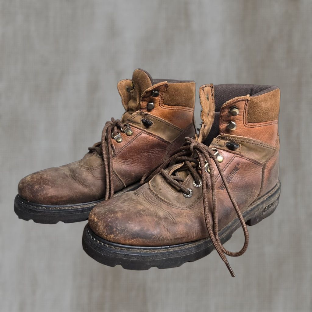 Vintage Wolverine Durashock Boots Wolverine Durashock Leather Brown Work Boots Adult Men Size 10.5M Medium Mens Boots Brown Leather Workwear 80s? Size US 10 / EU 43 - 1 Thumbnail