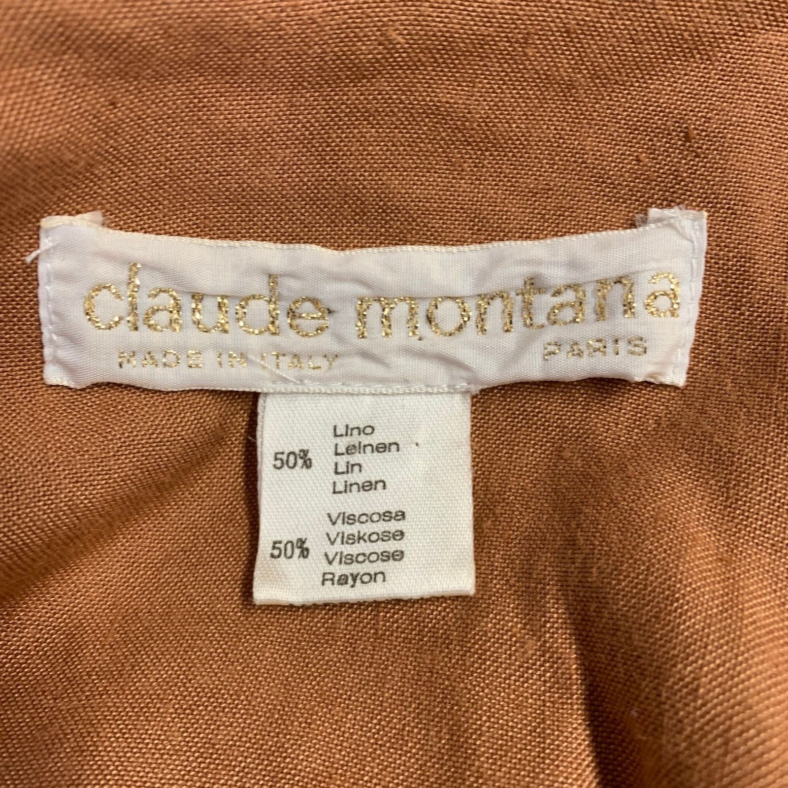 Claude Montana 4 Brown Linen Blend Pleated Flat Front Pants Suit Size S / US 4 / IT 40 - 7 Thumbnail