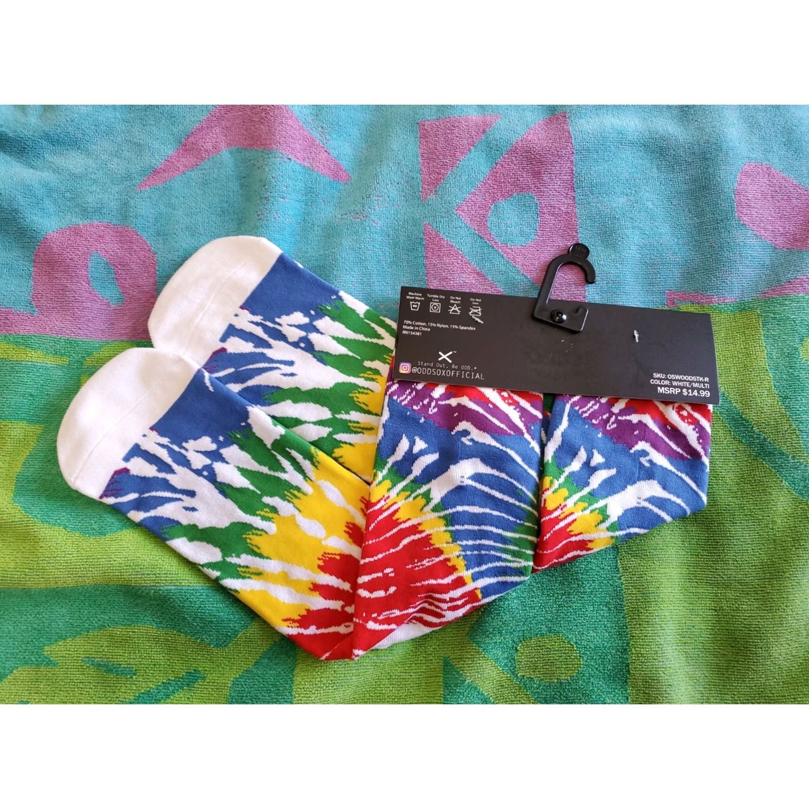 Rainbow ODD SOX Crew Socks 6-13 Rainbow Tie-Dye Swirl Multicolor Men Size 6-13 Crew Socks Rainbow Theme, Cotton Blend, 1 Pair Size ONE SIZE - 5 Thumbnail