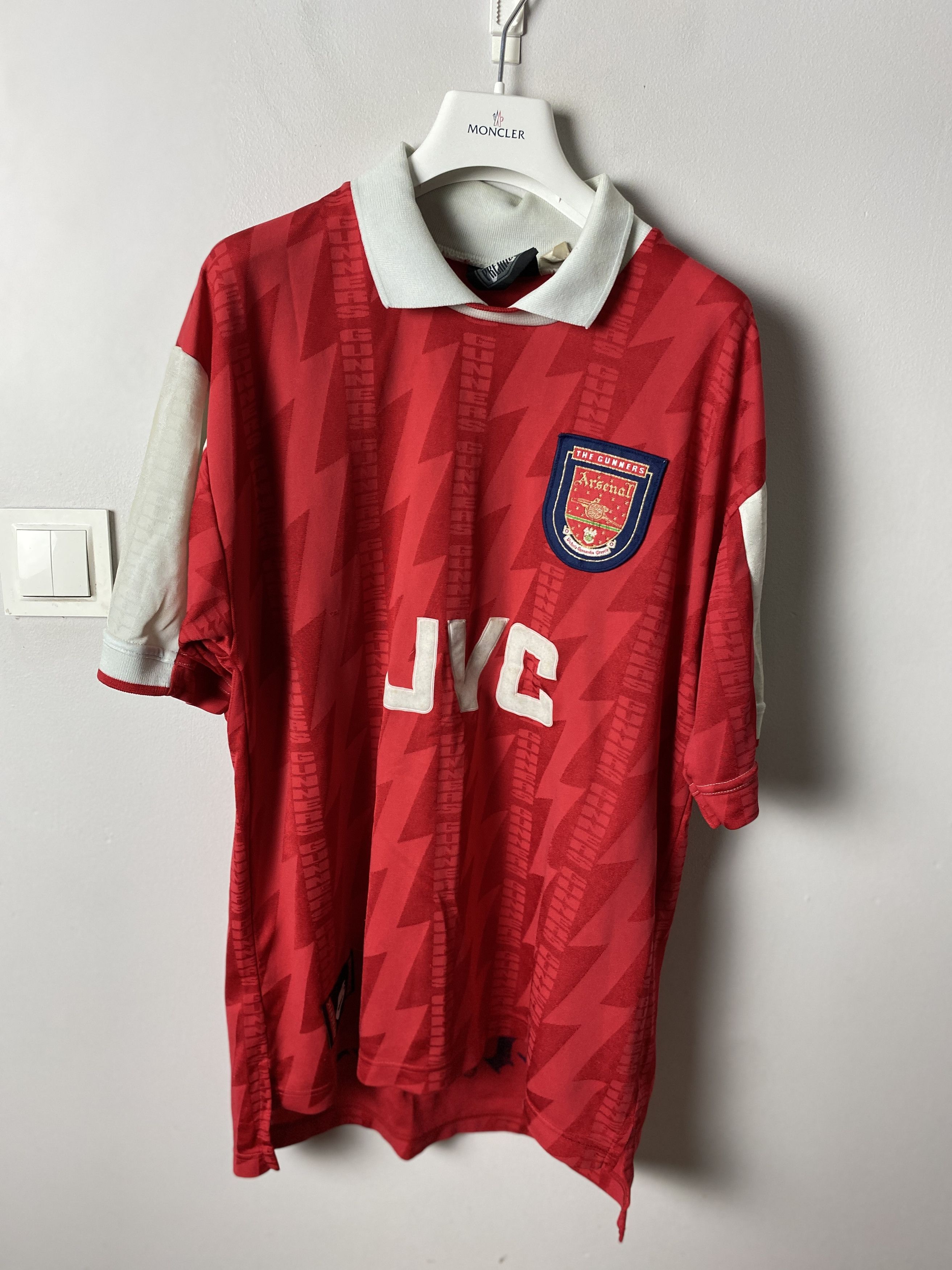 image of Arsenal Nike Jvc Home Football Shirt 90's Vintage Blockcore in Red, Men's (Size Large)
