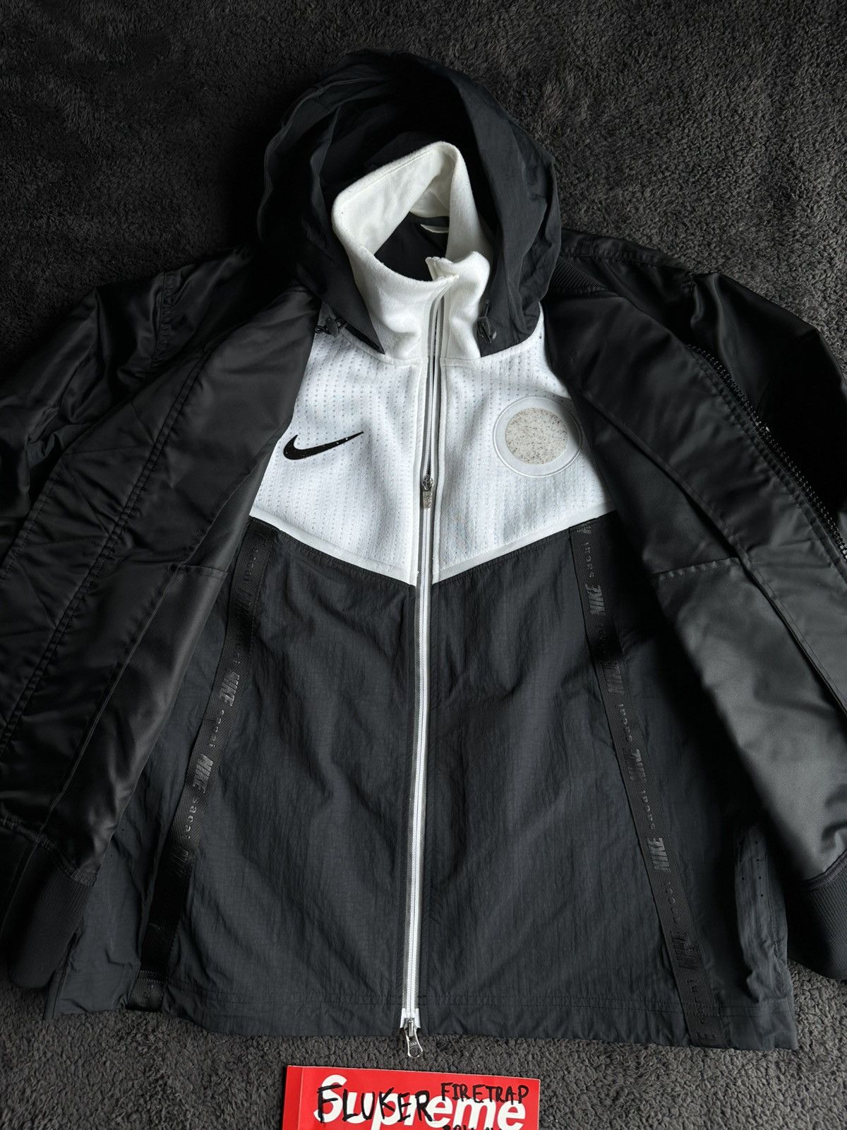 Nike × Sacai Nike x Sacai Layered Bomber Jacket Black | Grailed