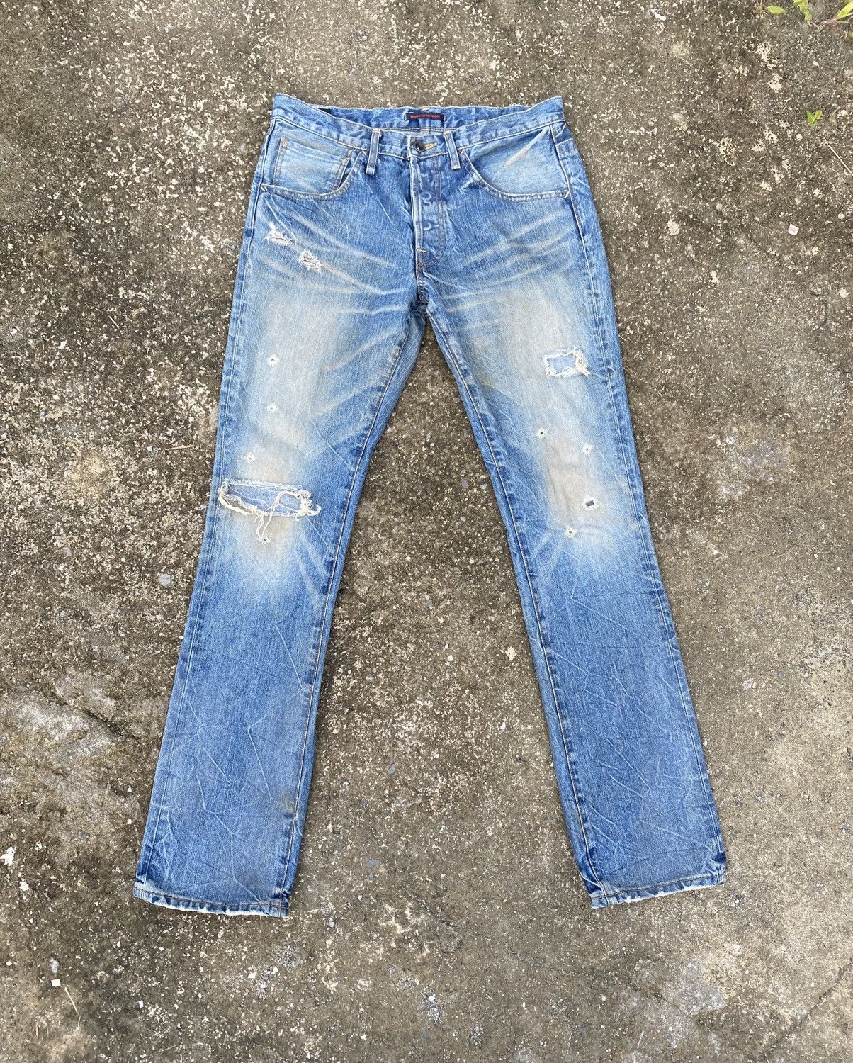 Japanese Brand BLUEWAY Crashed Buttonfly Jeans Size US 30 / EU 46 - 1 Thumbnail