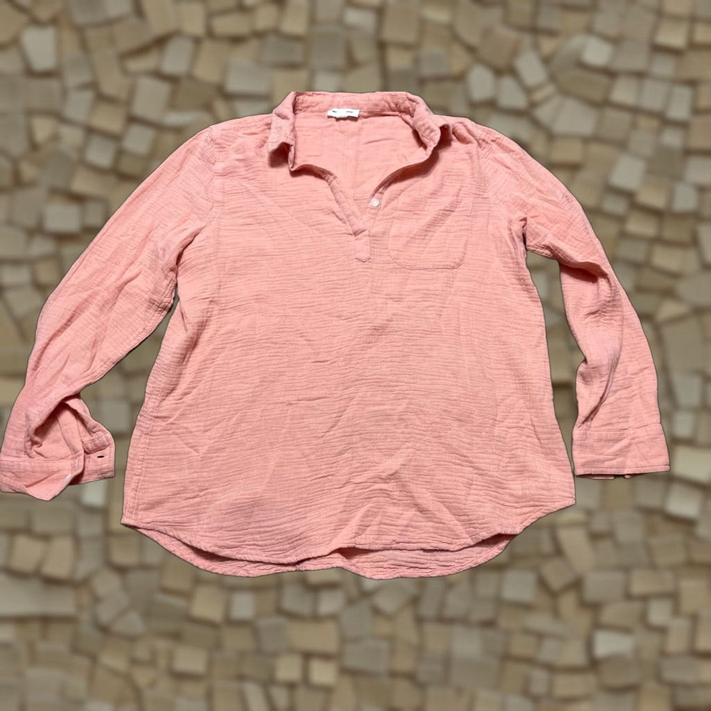 Vintage Beach Lunch Lounge Shirt Women's Large Pink Long Sleeve V-neck Collared Shirt Size L / US 10 / IT 46 - 1 Thumbnail