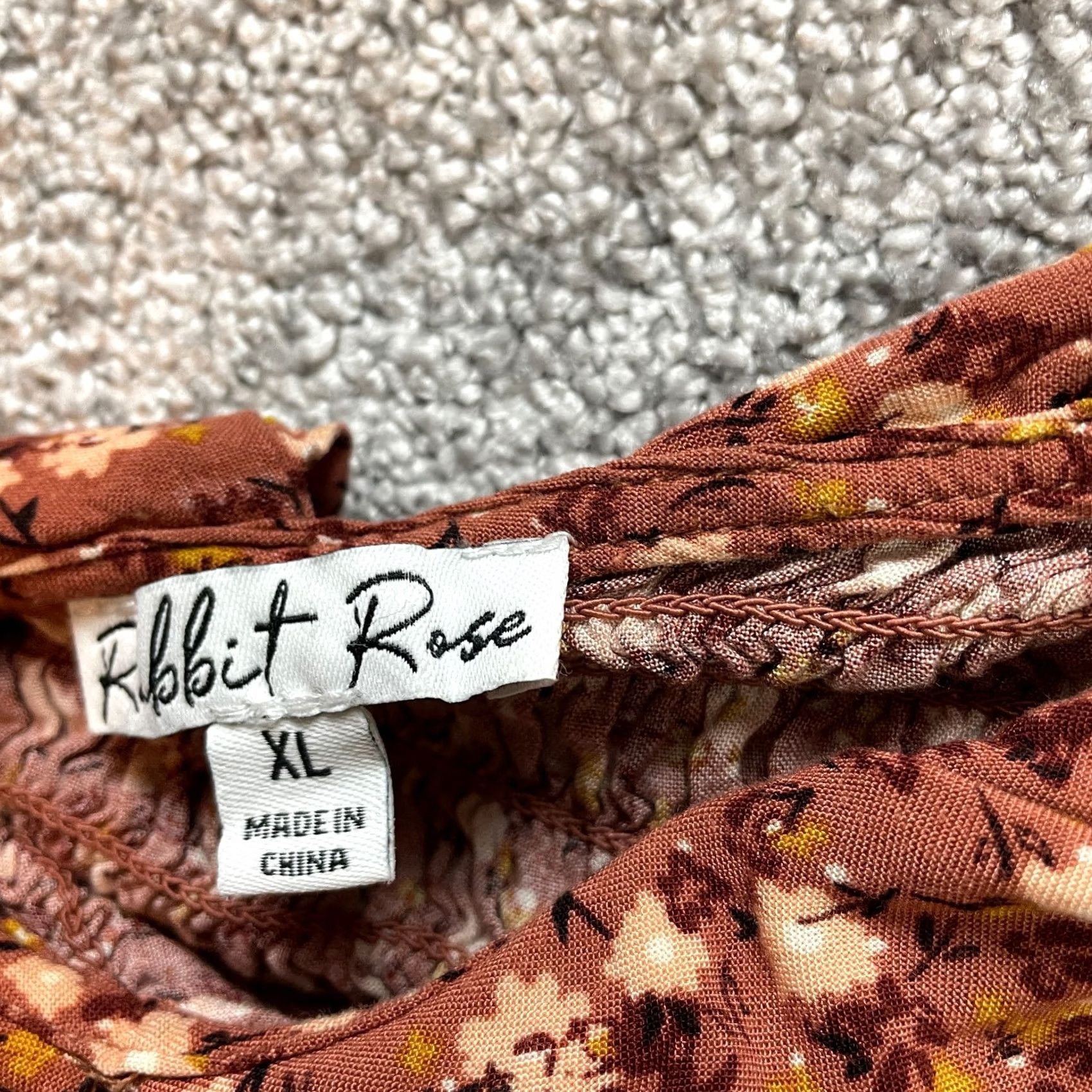 Vintage Rabbit Rose Blouse Cropped Peasant Top Womens XL Brown Floral Stretch Collared Size XL / US 12-14 / IT 48-50 - 7 Thumbnail