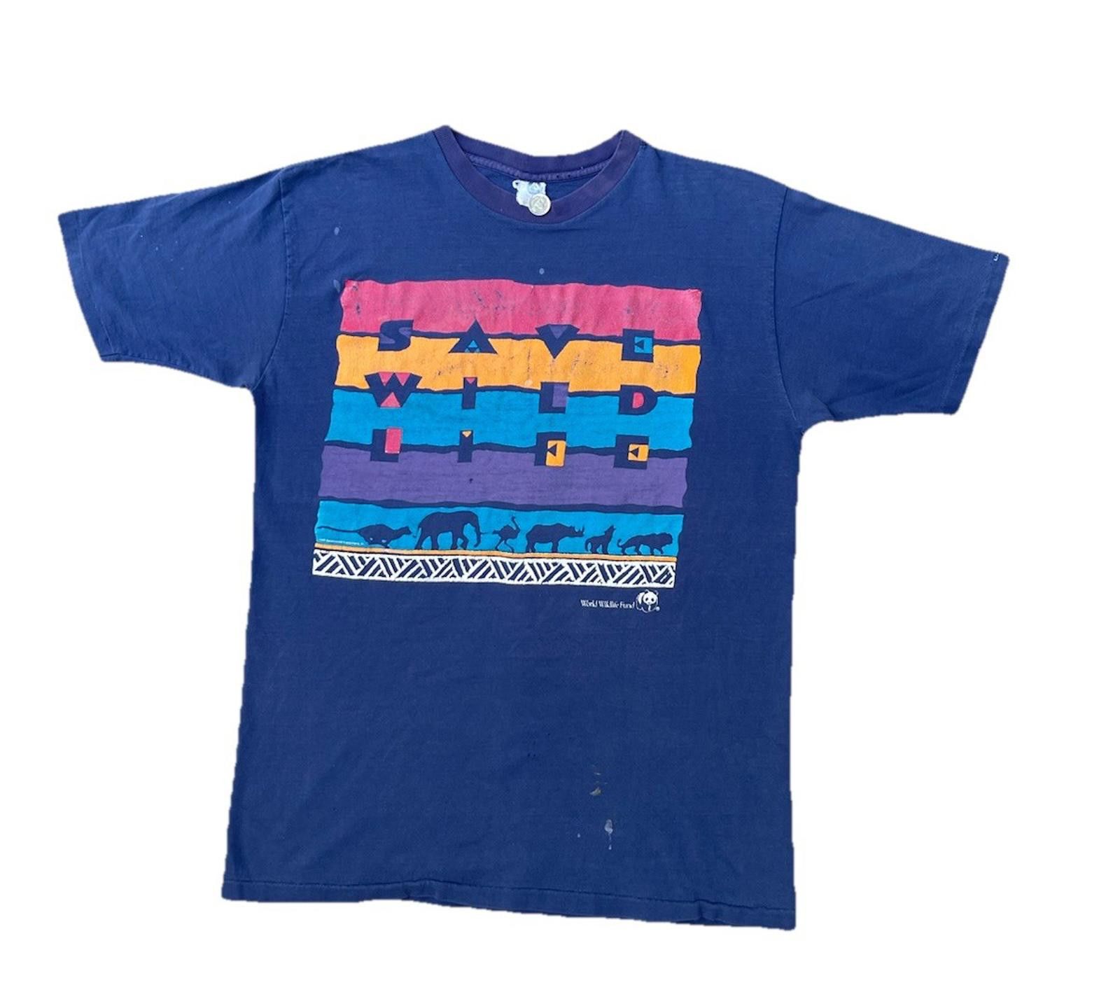Vintage VTG World Wildlife Fund Save Wild Life Navy TShirt 21”x28.5” Size US L / EU 52-54 / 3 - 1 Thumbnail