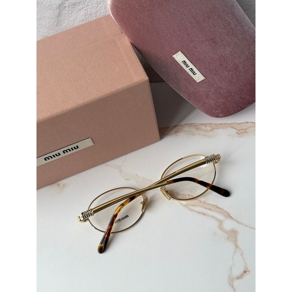 Miu Miu NEW Miu Miu M50ZV Gold Oval Metal Eyeglasses Frames Size ONE SIZE - 3 Thumbnail