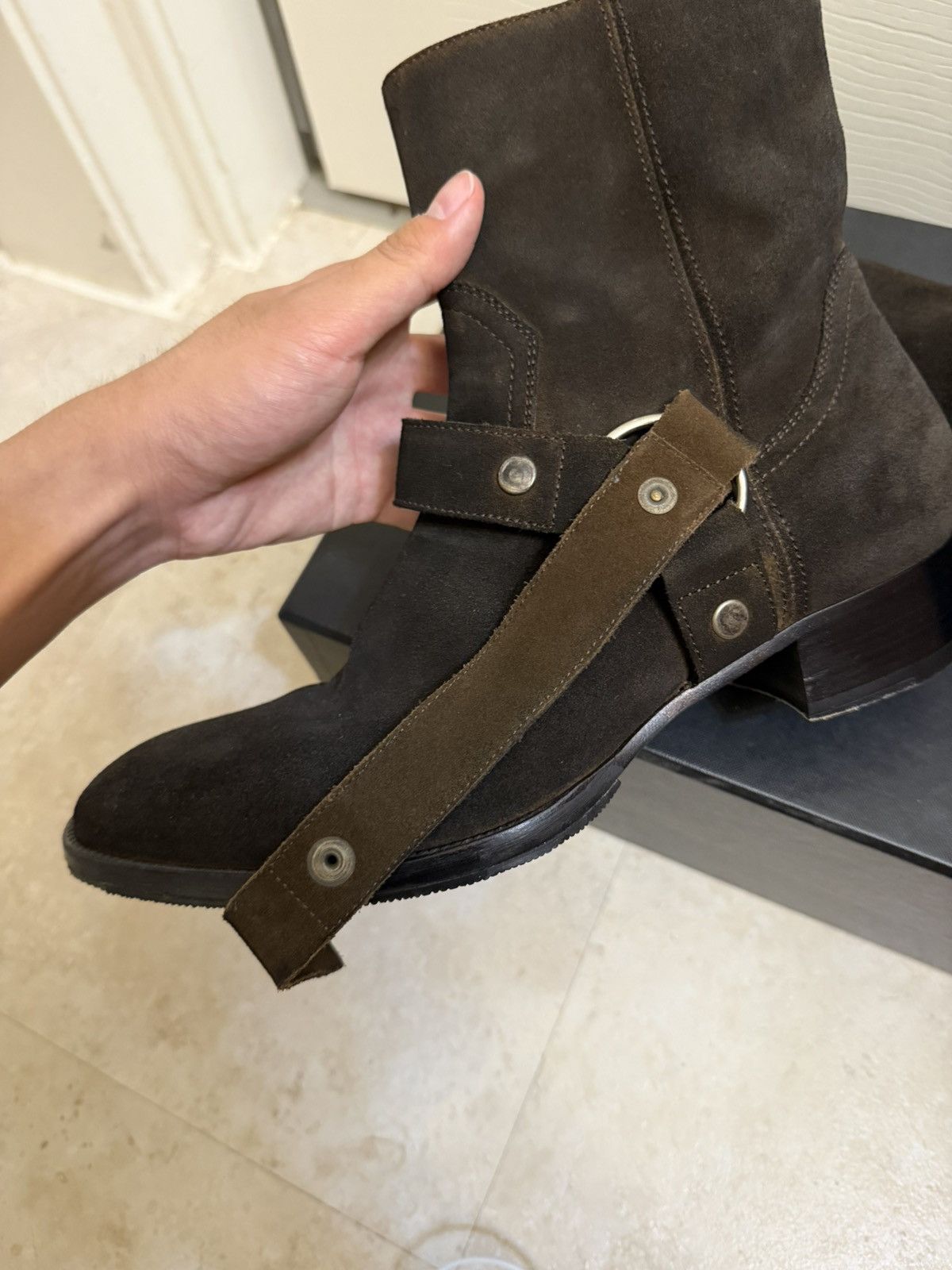 Saint Laurent Paris Saint Laurent Suede Leather Wyatt Harness Boots Dark Brown Size US 8 / EU 41 - 8 Thumbnail