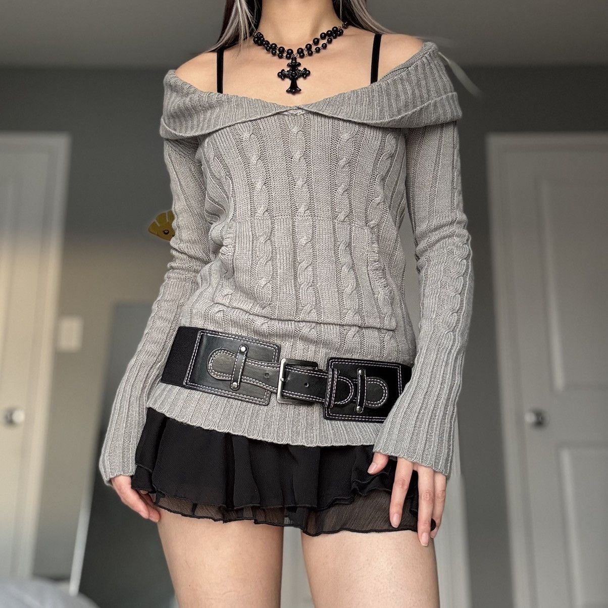 Other Vintage American Attitudes Grey Cable Knit Sweater Size S / US 4 / IT 40 - 9 Thumbnail