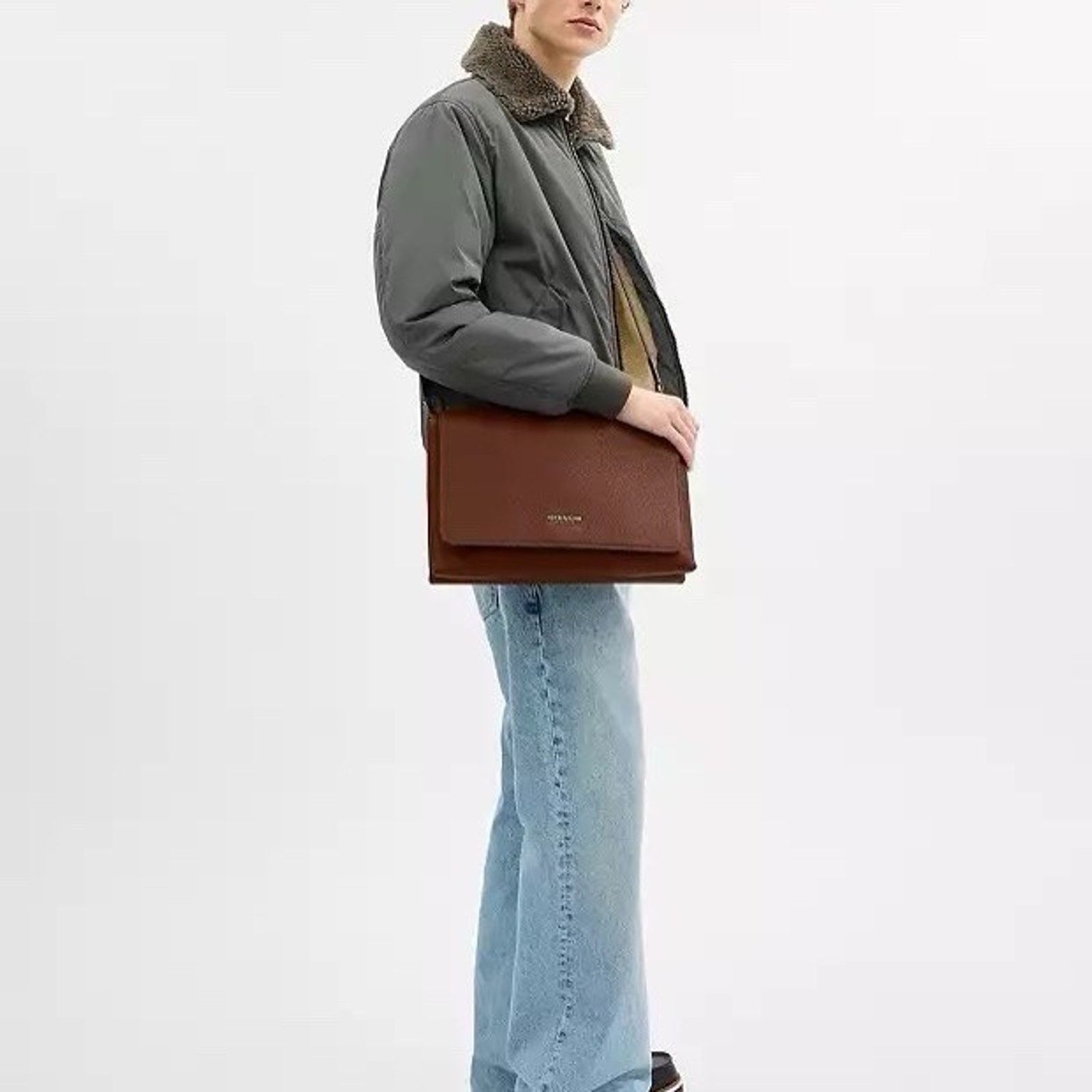 Coach NWT COACH Caleb Messenger Bag Gunmetal/Saddle CY768 Leather Size ONE SIZE - 4 Thumbnail