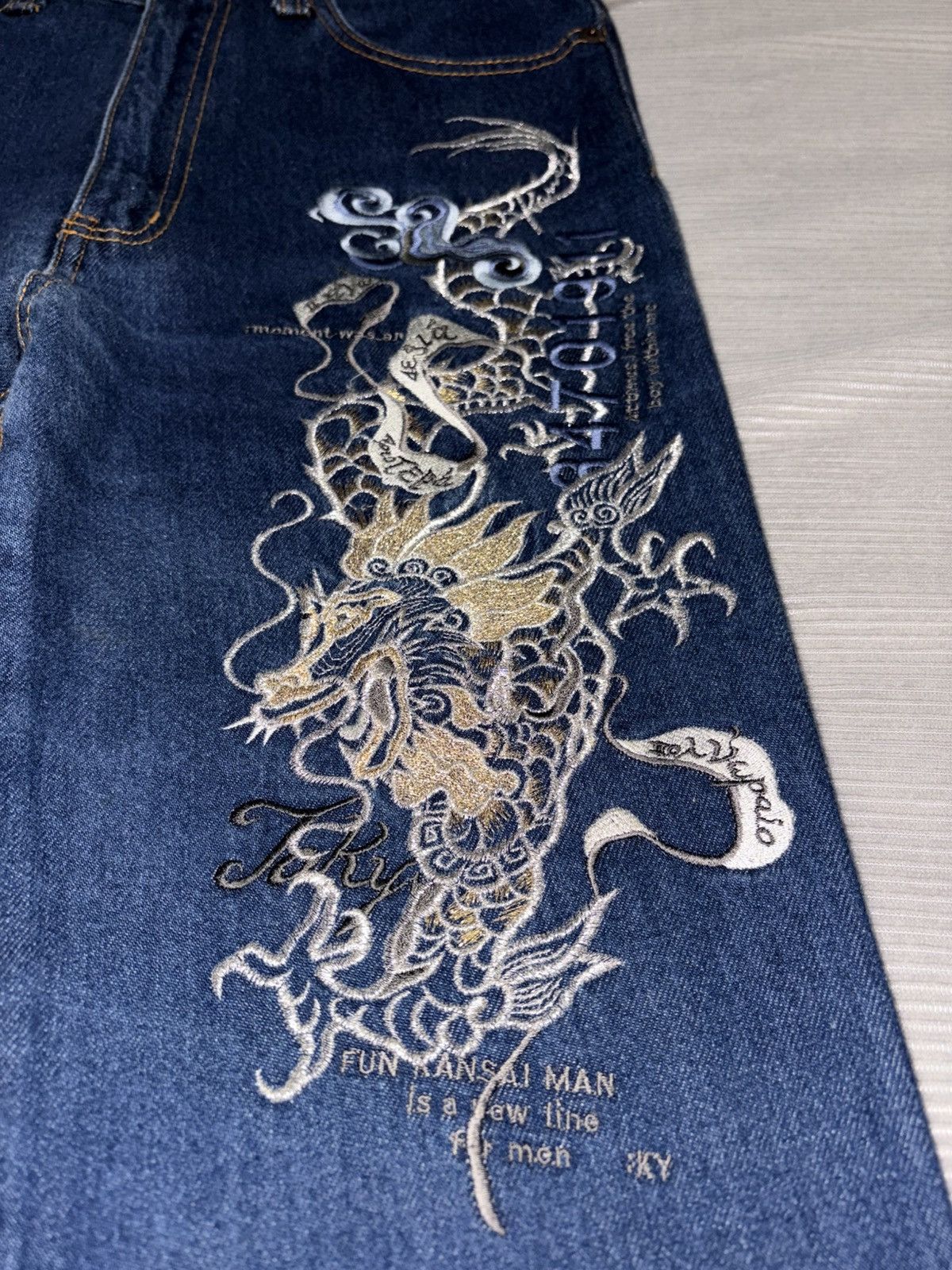 Kansai Yamamoto 90s Kansai Impact Dragon Tiger Embroidery Jeans Y2k Vintage Size US 28 / EU 44 - 3 Thumbnail
