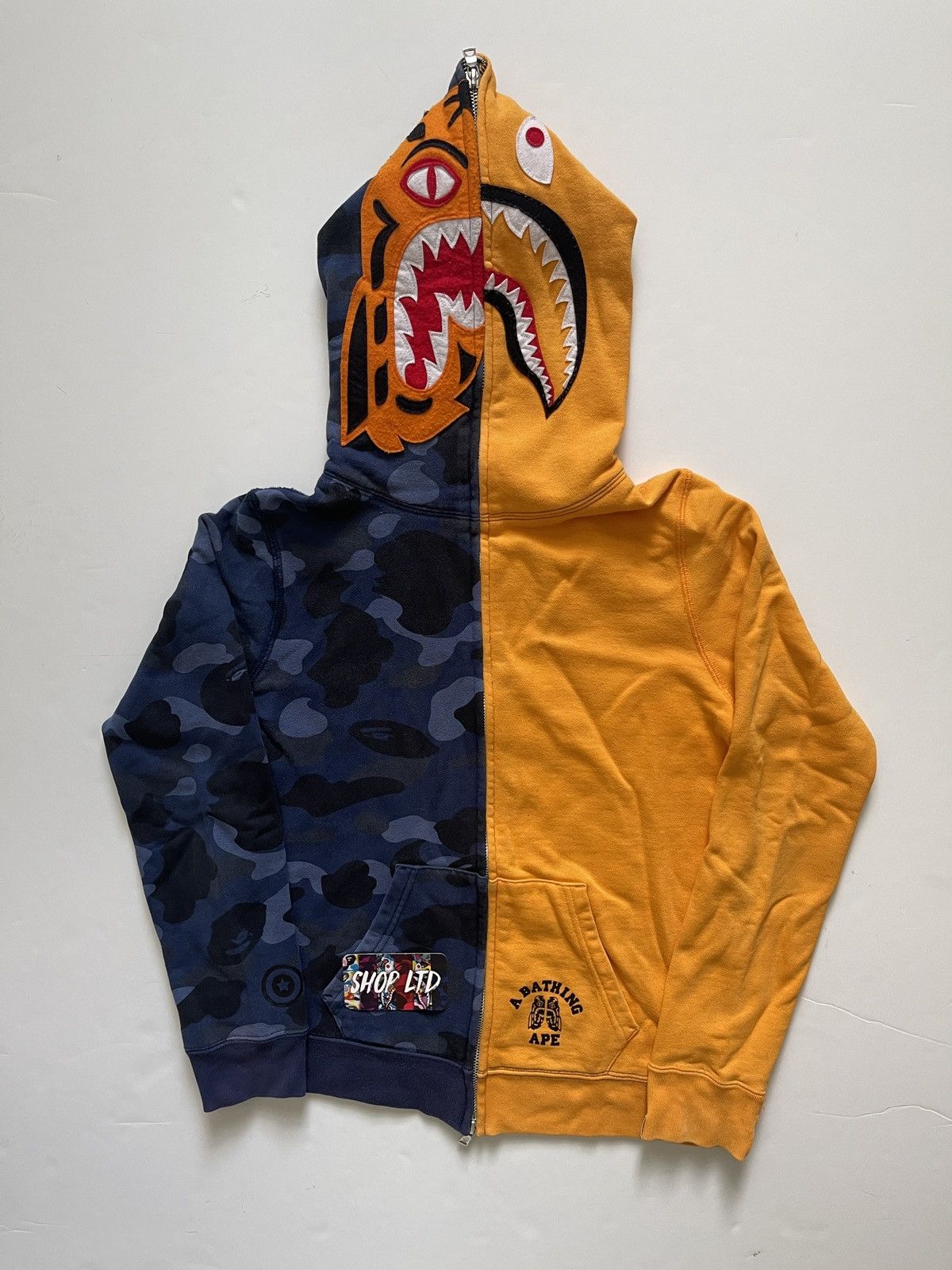 Bape A Bathing Ape Blue Camo Tiger Shark Split Hoodie Grailed