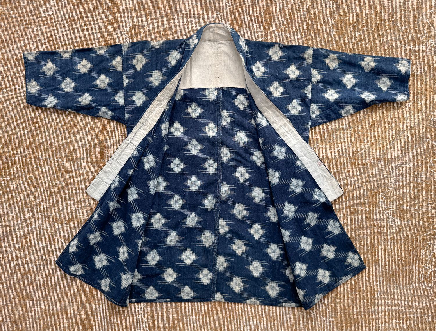 Vintage Japanese Mid-sleeved Kimono Hanten Patterned Indigo