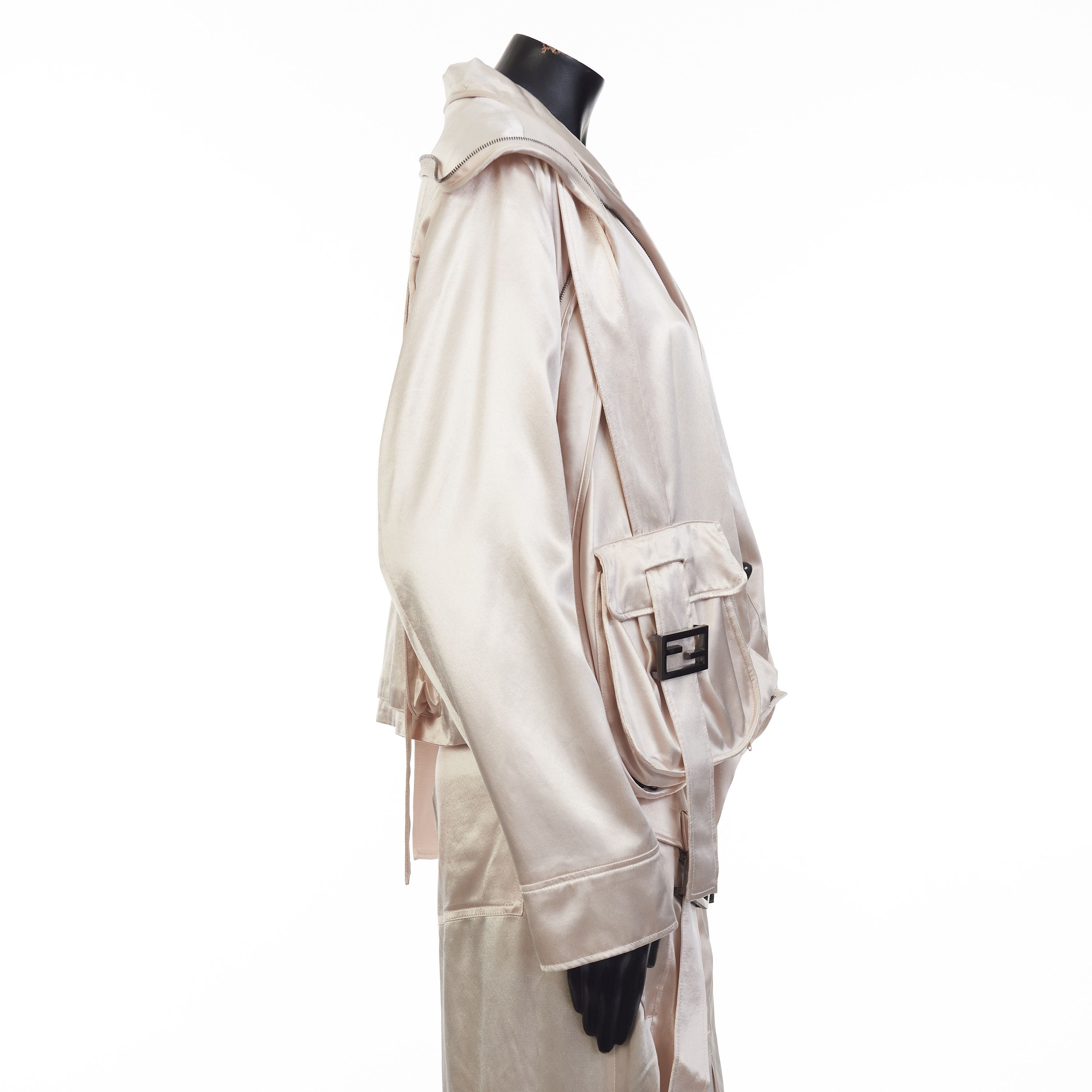 Fendi Beige Satin Blouson Jacket - Snap Closure, Metal FF Buckle Size M / US 6-8 / IT 42-44 - 7 Thumbnail