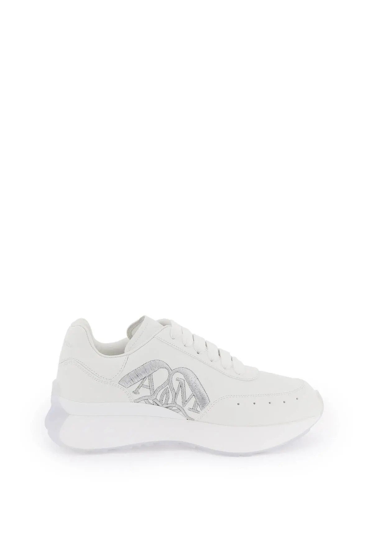 image of Alexander Mcqueen O1S22I1N1223 Leather Sprint Runner Sneakers In White Grey, Women's (Size 7)