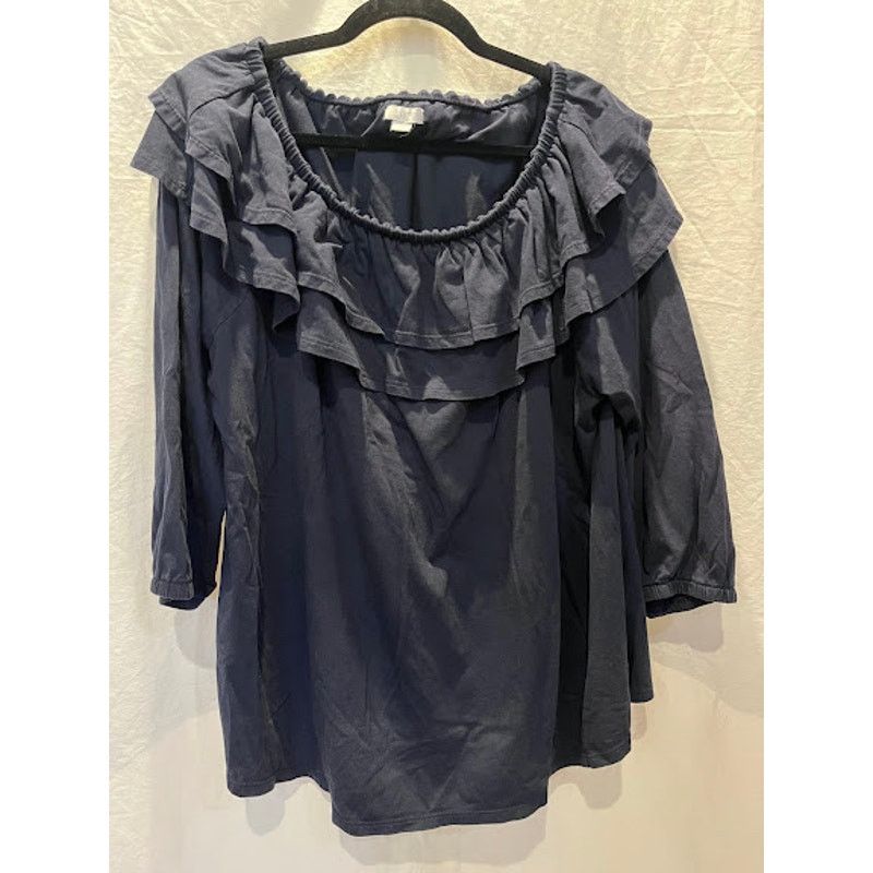 J. Jill J. Jill Top Navy Ruffle Off Shoulder Optional Womens Size 3X Size 3XL / US 20-22 - 1 Thumbnail