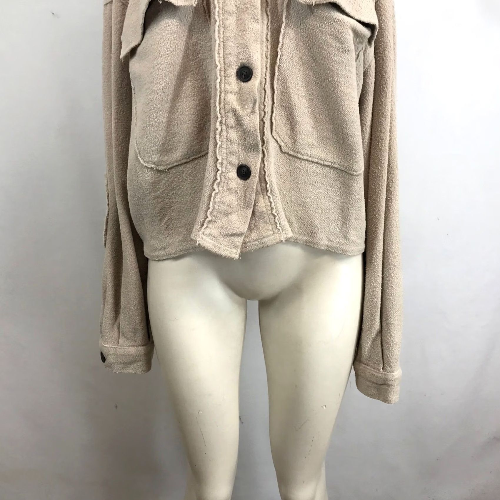 Forever 21 FOREVER 21 Womens Beige Textured Cotton Raw Edge Oversized Shacket Jacket M Size M / US 6-8 / IT 42-44 - 3 Thumbnail