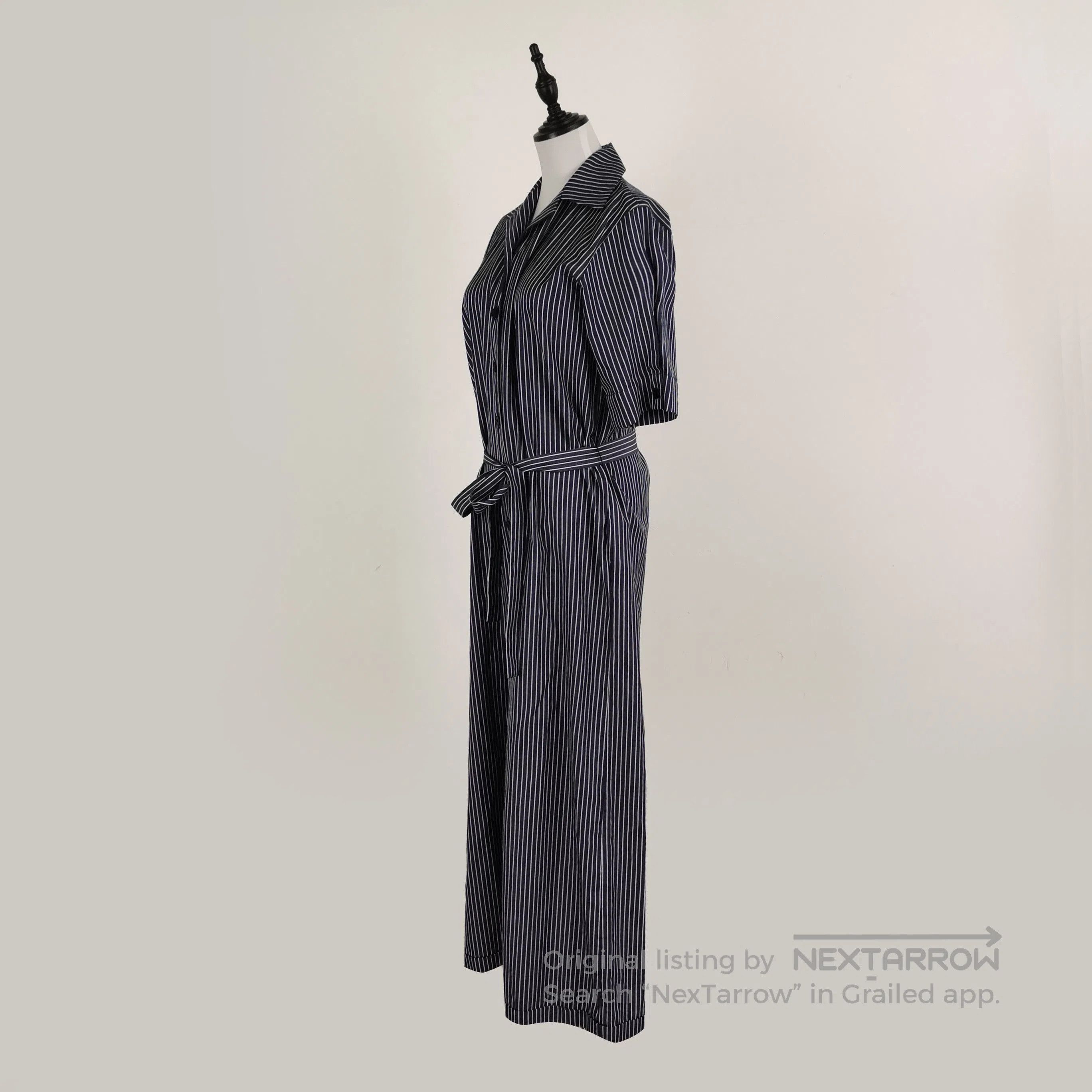 Striped Collared Midi Shirt Dress with Belt.