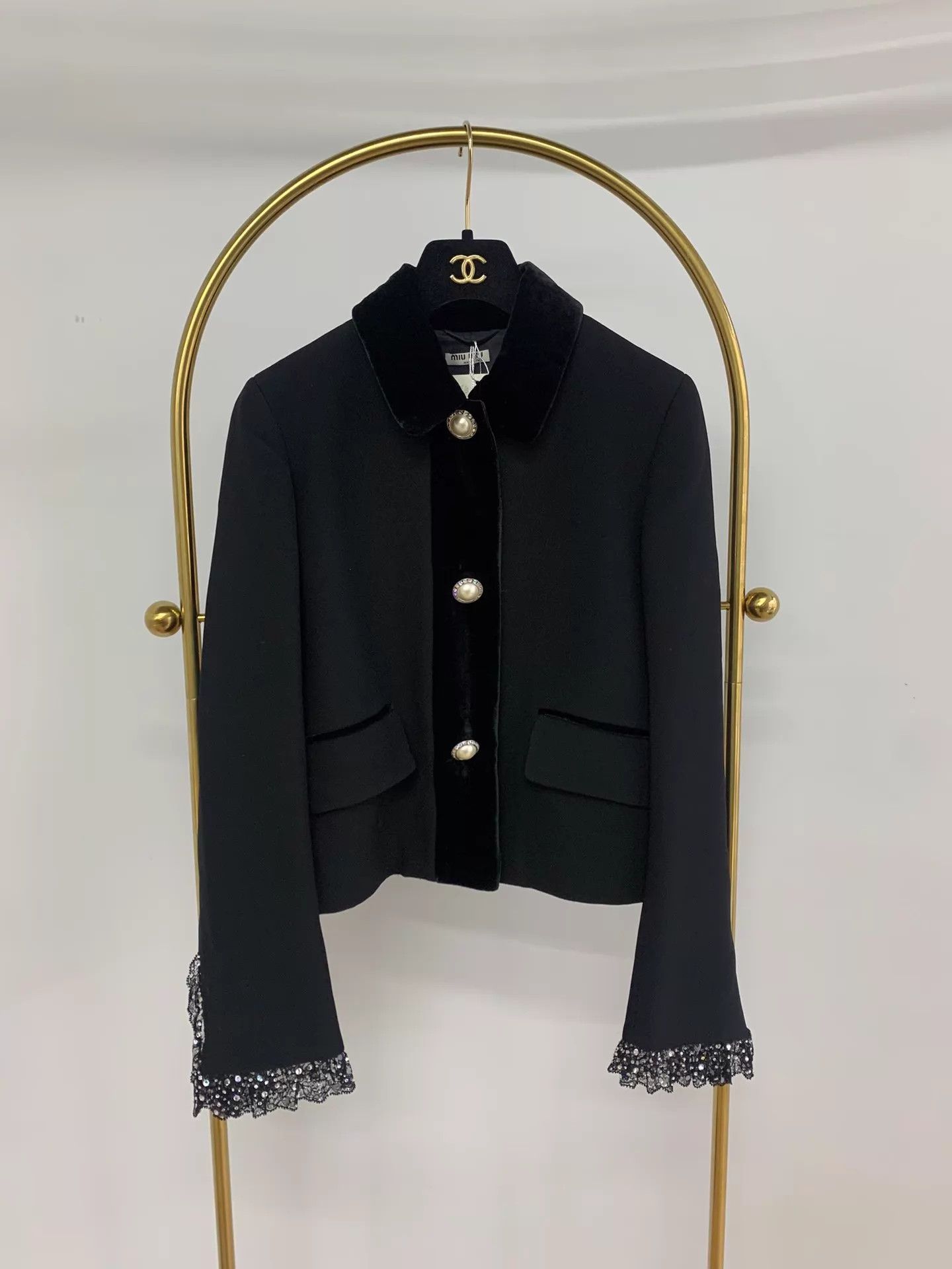 Miu Miu MIU MIU Black Velvet Color Blocked Jacket New Size XS / US 0-2 / IT 36-38 - 1 Thumbnail
