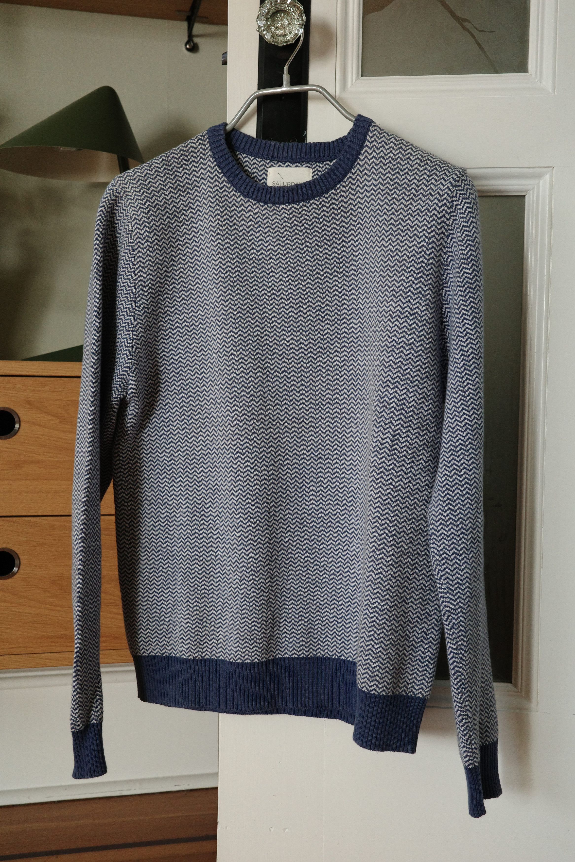 Saturdays NYC Blue Herringbone Cotton Sweater Size US S / EU 44-46 / 1 - 1 Thumbnail