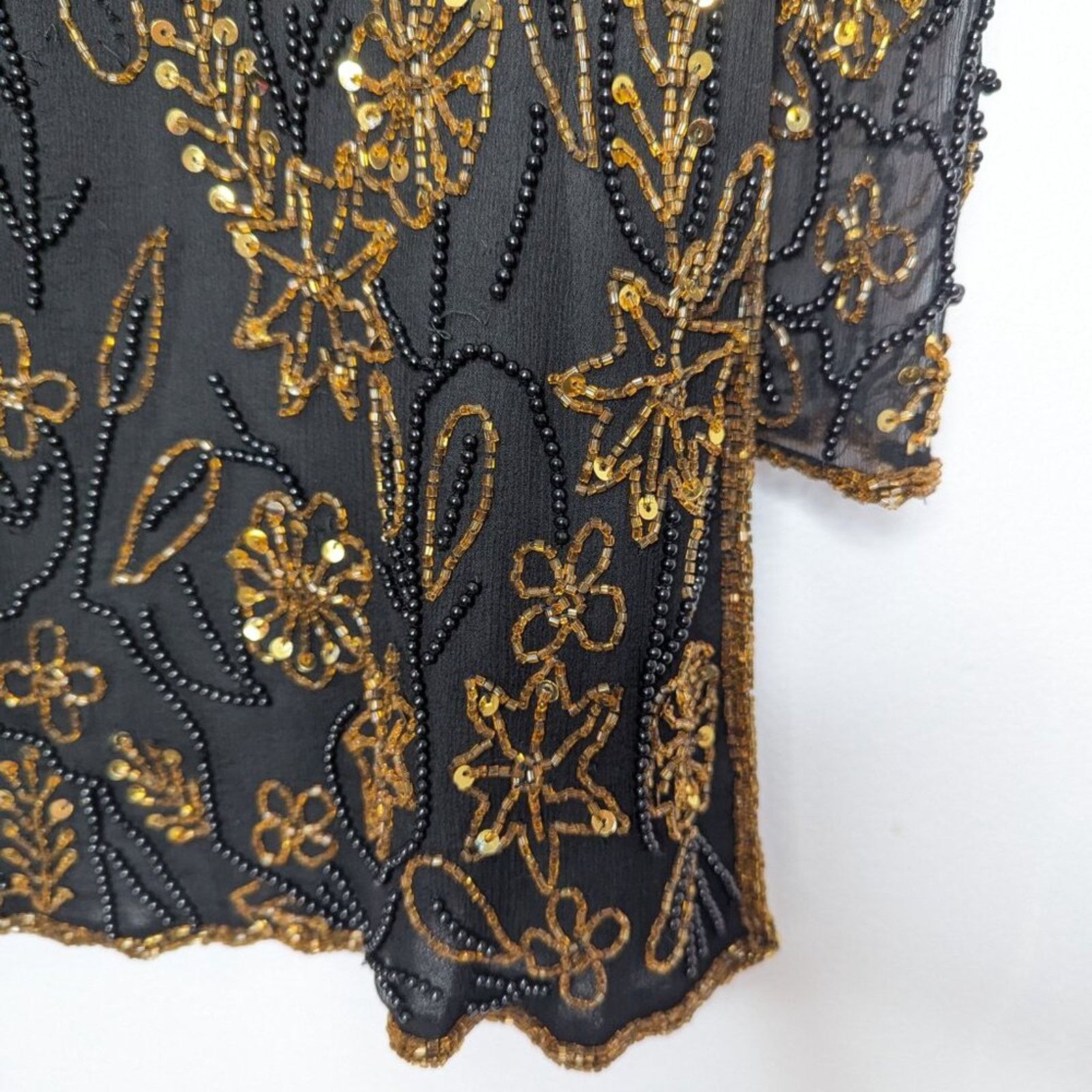 Vintage Papell Boutique Black Beaded Sequin Side Slit Evening Top Size M / US 6-8 / IT 42-44 - 12 Thumbnail