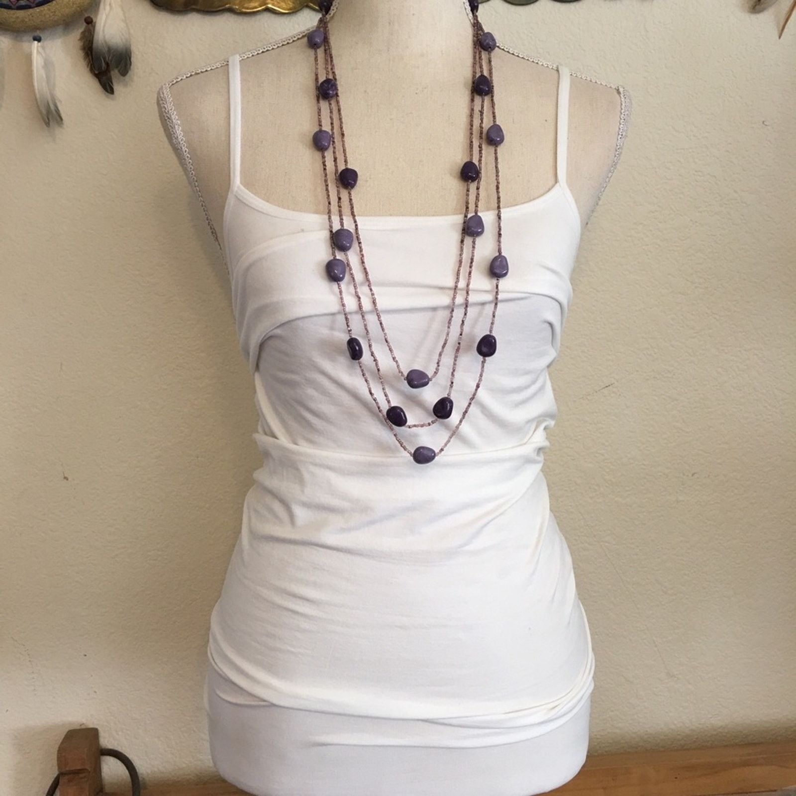 Jewelry Purple tone glass bead long layered necklace Size ONE SIZE - 4 Thumbnail