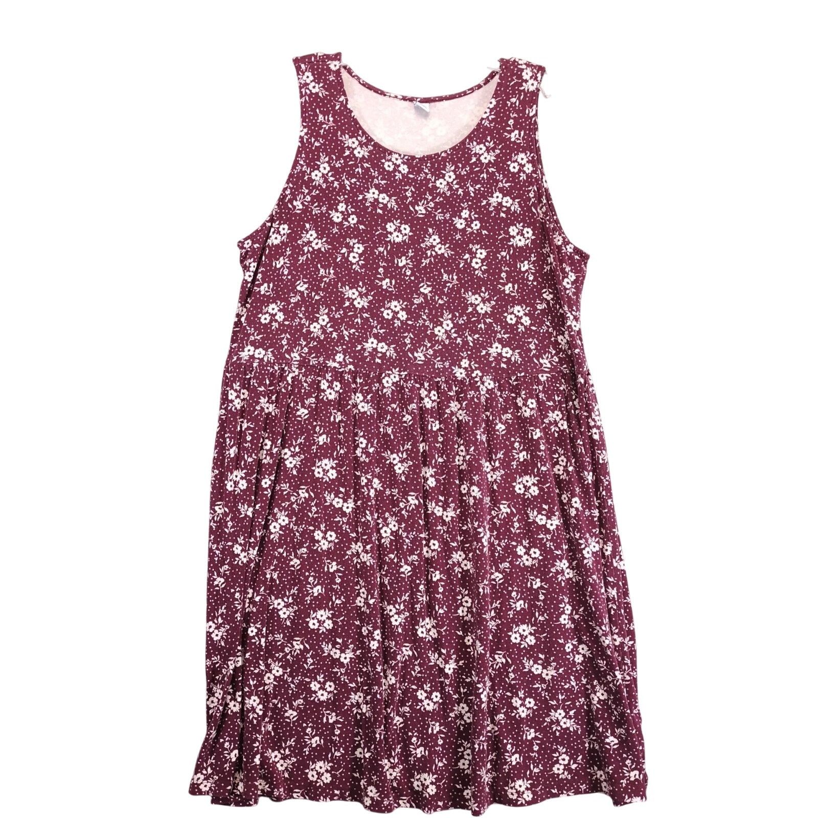 old navy burgundy floral dress Old Navy Dress Womens 2X Ruched V Neck Puff Sleeve Burgundy Floral Midi