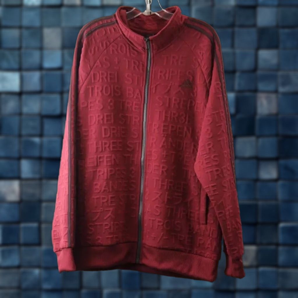 Adidas NEW Adidas Maroon Embossed Graphic ZipUp Track Suit Jacket XL Men’s Size 46R - 1 Thumbnail